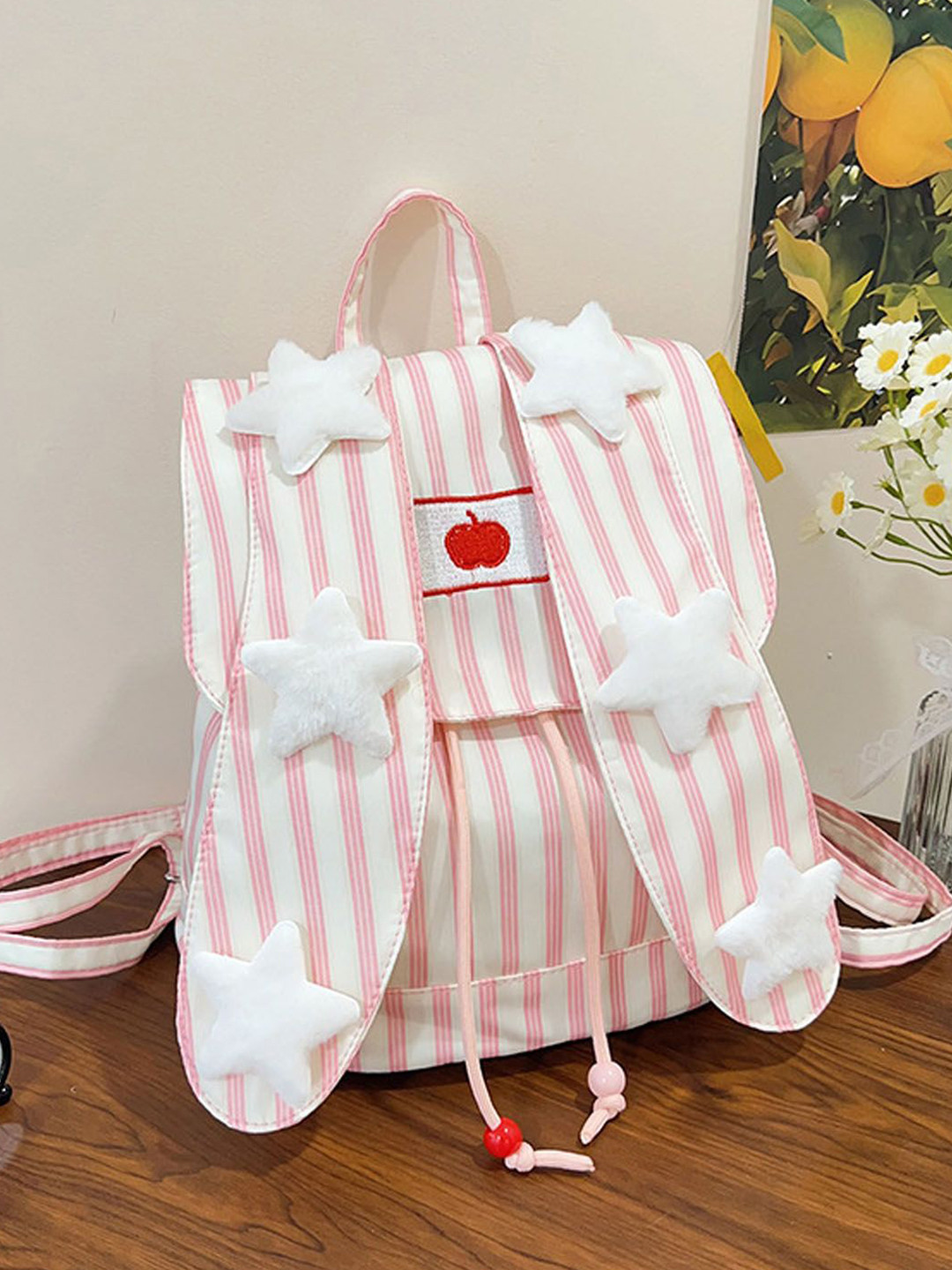 StyleCast Pink And White Striped Backpack
