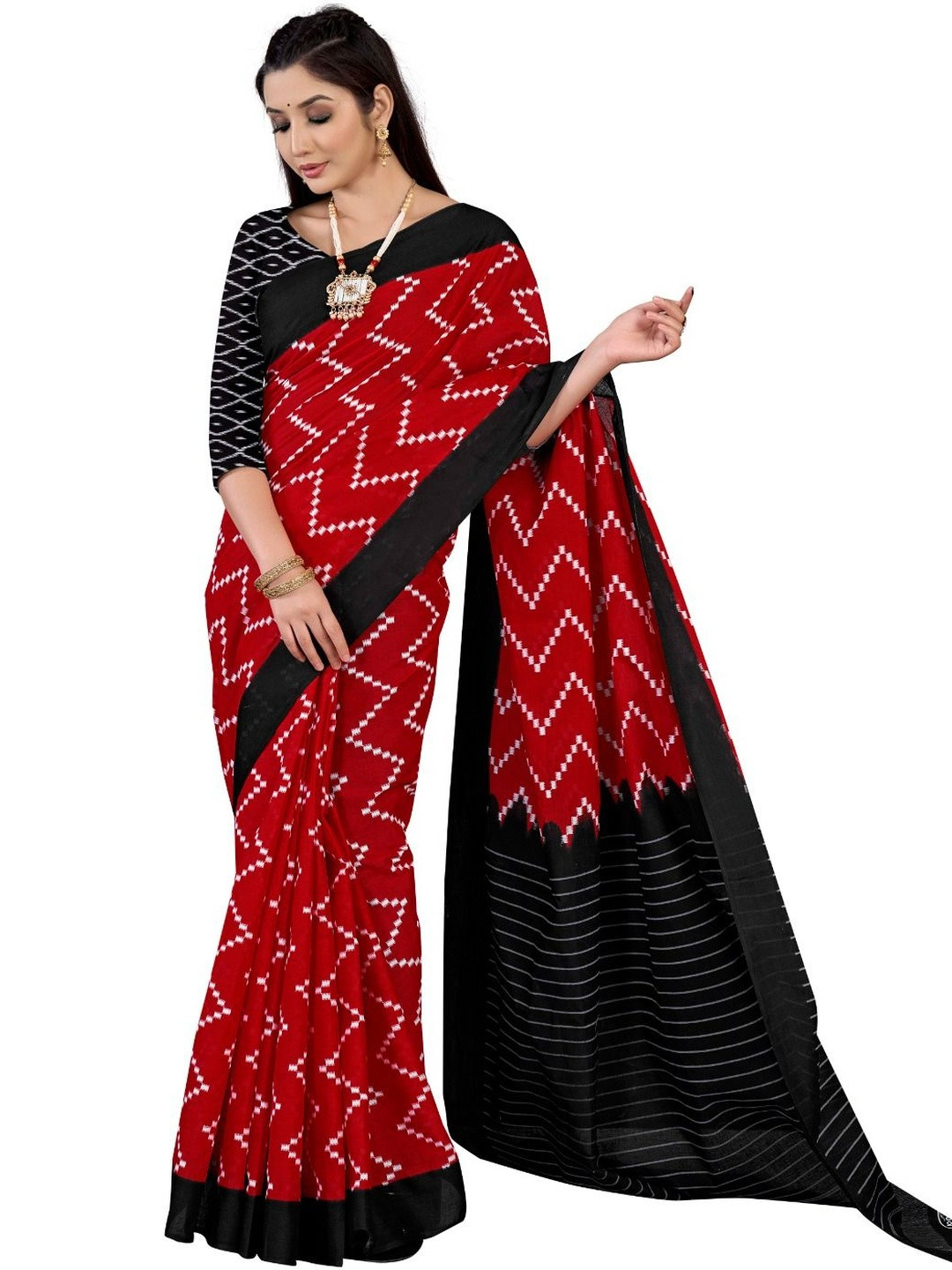 Dhruvishacreation Printed Pure Cotton Saree With Blouse Piece