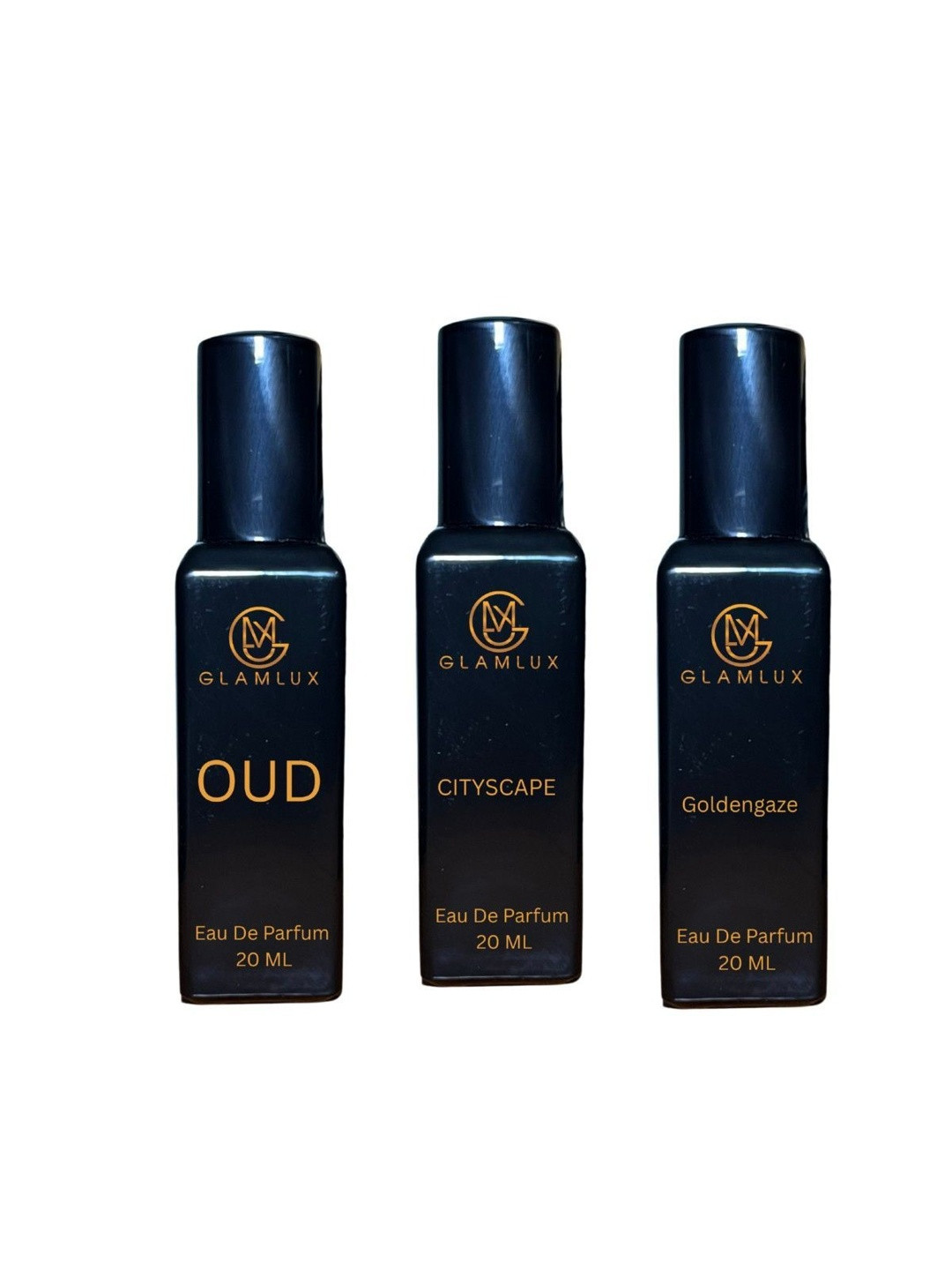 Glamlux Set Of 3 Golden Gaze, Cityscape & Oud Long Lasting Eau De Parfum - 20 ml Each