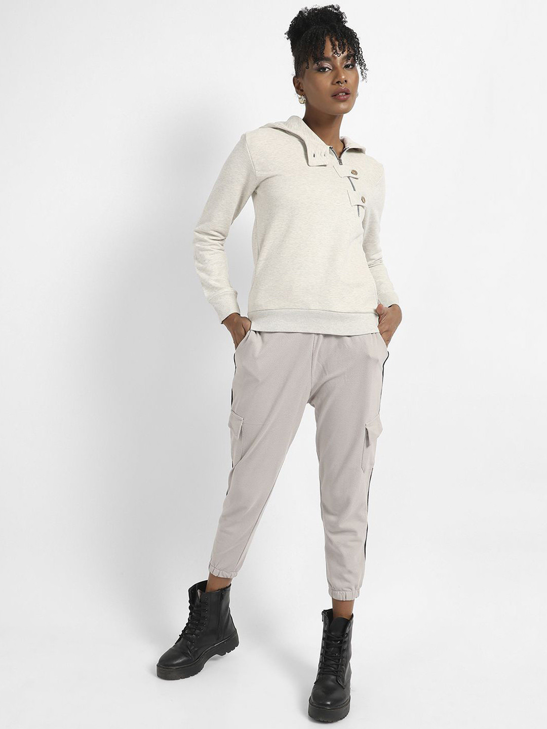 Campus Sutra Women Hooded Asymmetrical Pullover Sweatshirt