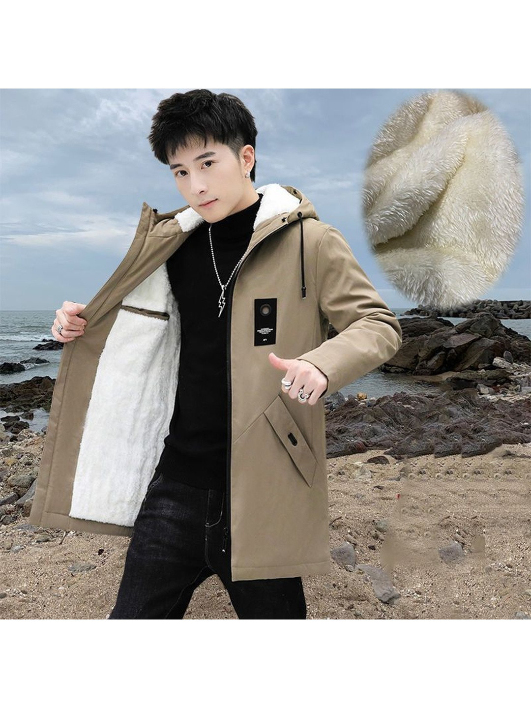 StyleCast x Revolte Men Hooded Shawl Collar Parka Coat