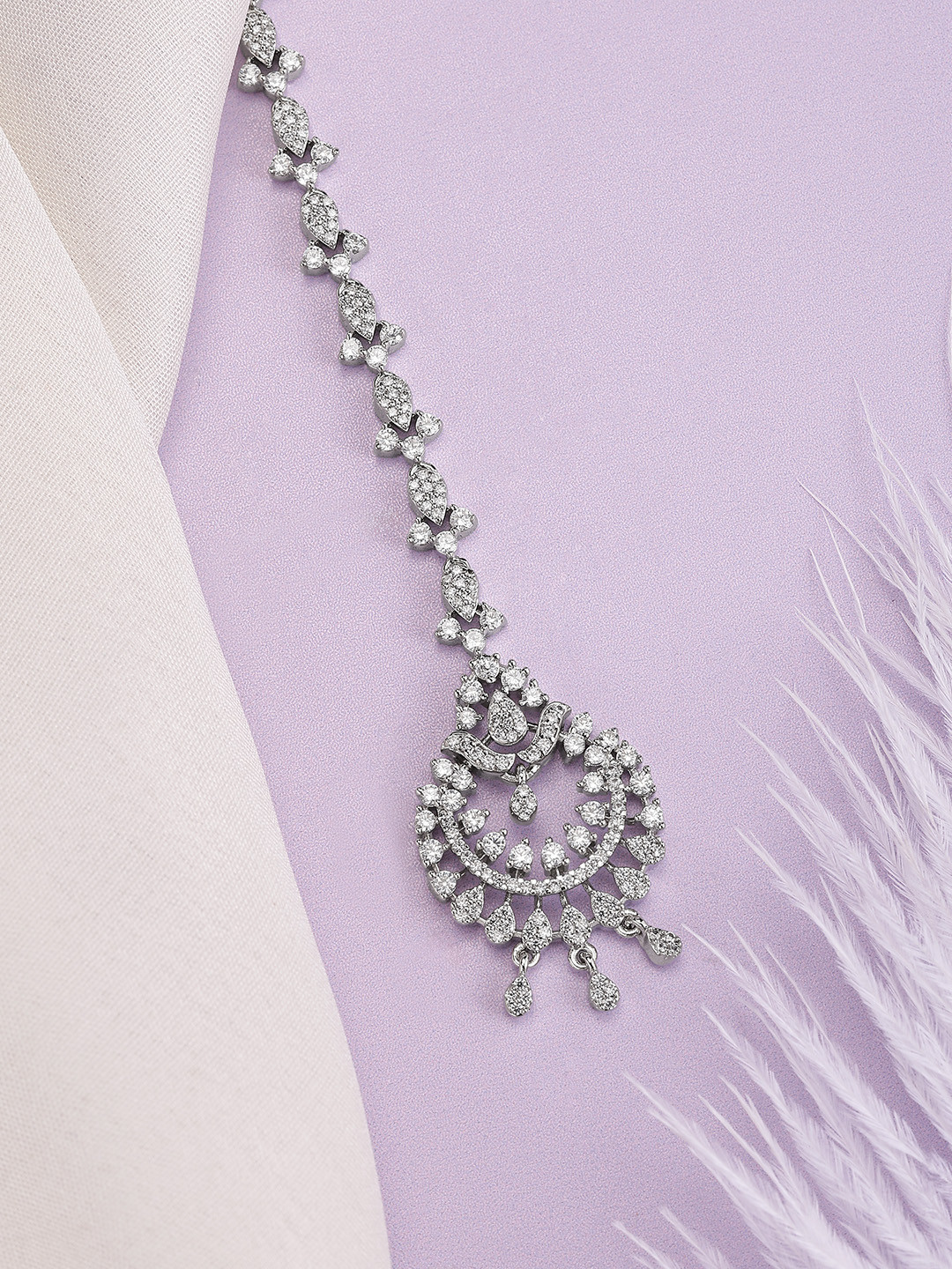 Peora Silver-Plated Crystals Studded Maang Tikka