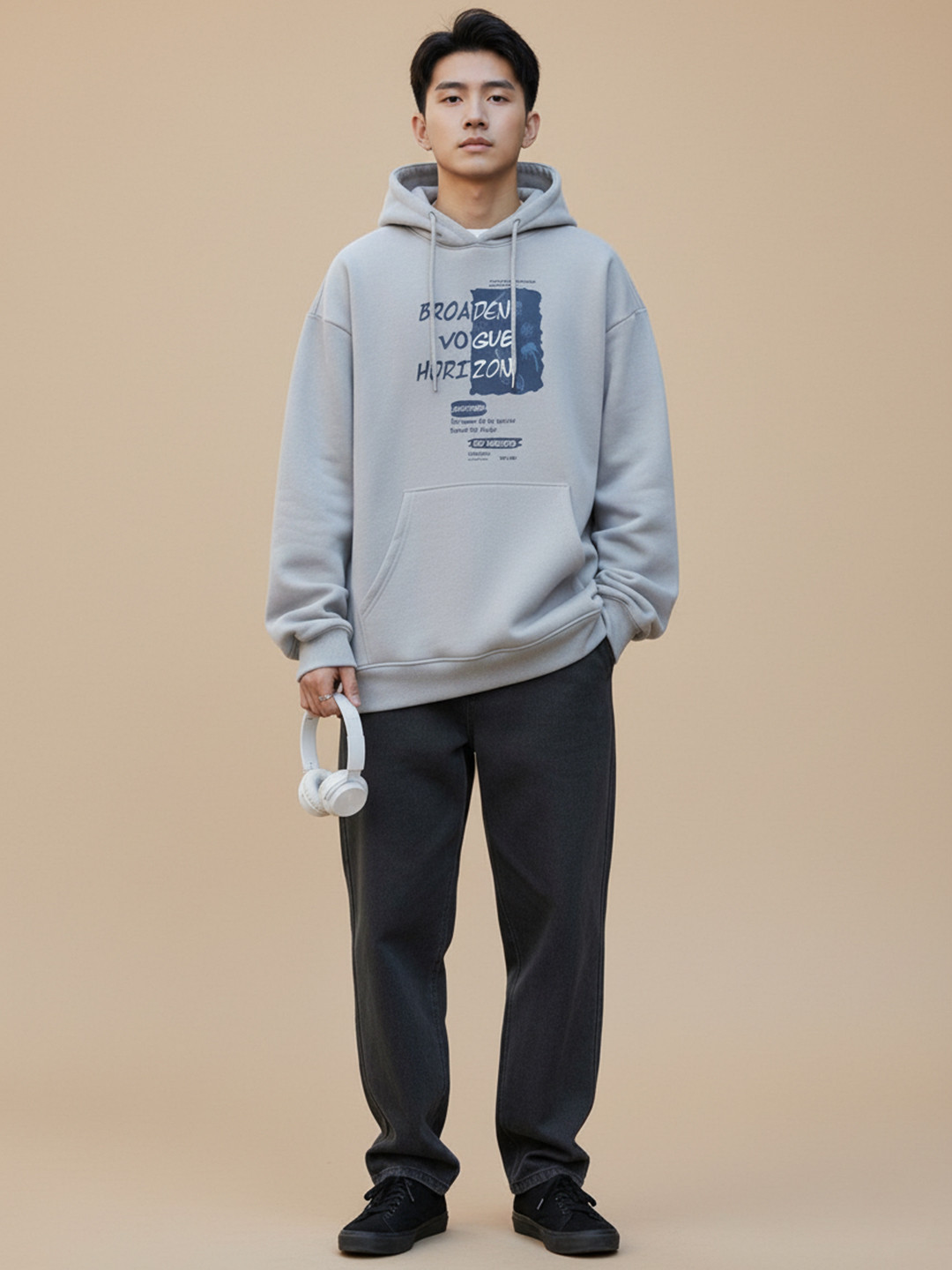 HERE&NOW Men Alphanumeric Printed Hooded Long Sleeves Sweatshirt