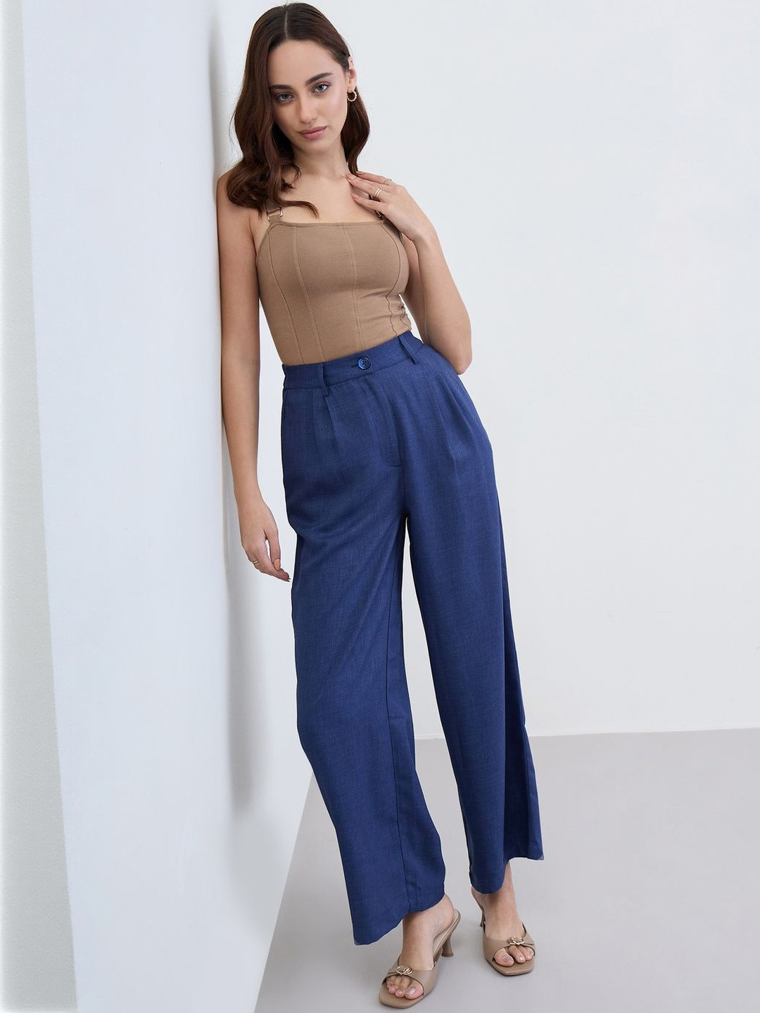 Styli Women Wide Leg High-Rise Pleated Trousers