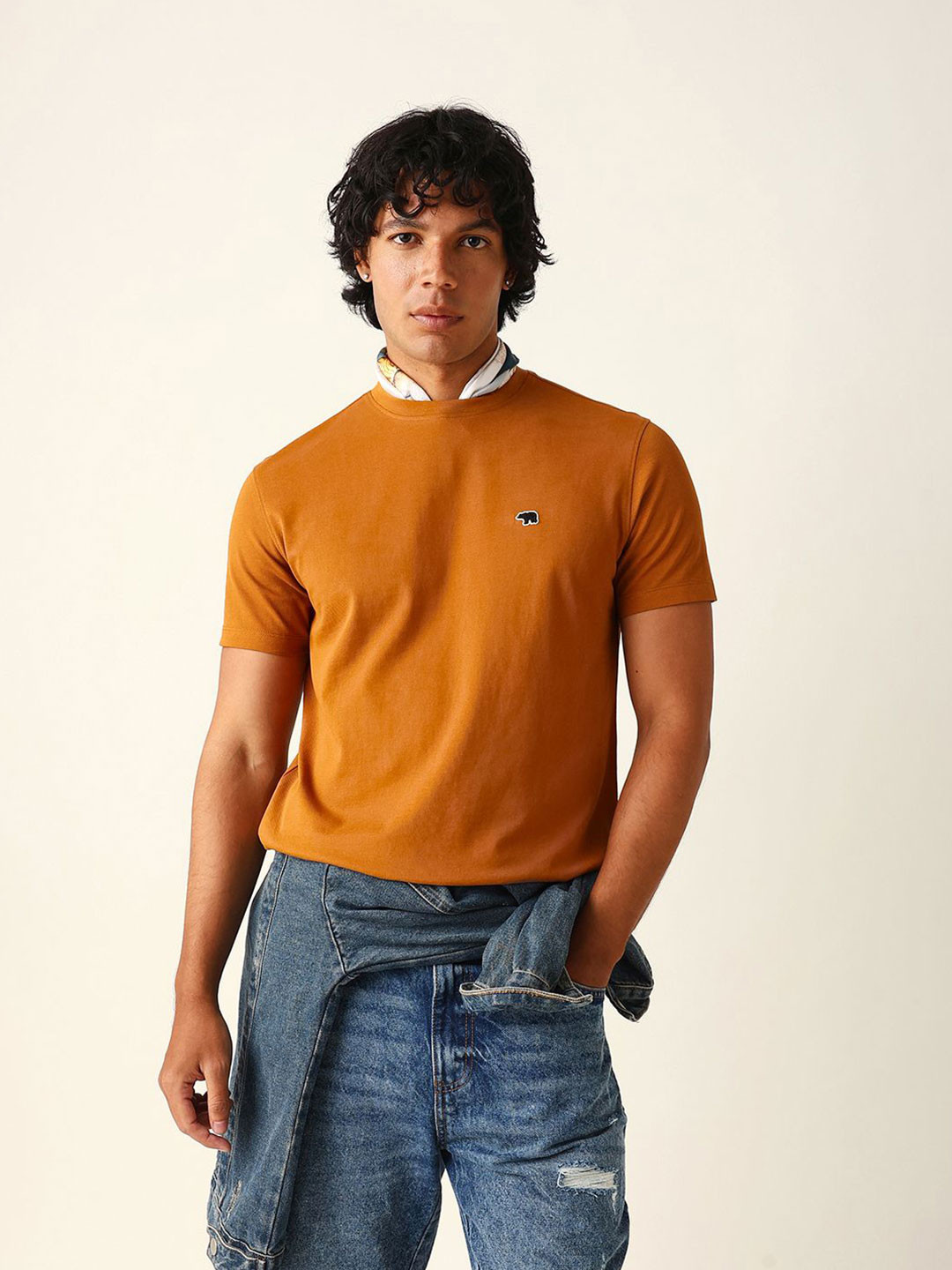 THE BEAR HOUSE Crew Neck Short Sleeves Slim Fit Pure Cotton T-Shirt