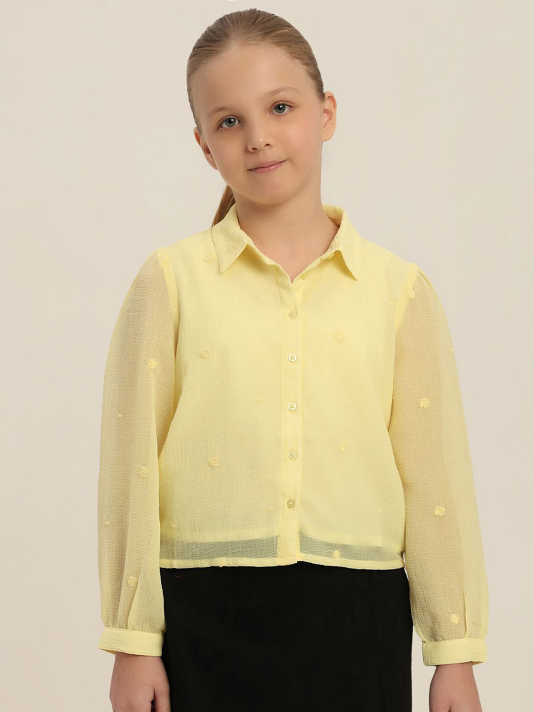 Vero Moda Girls Spread Collar Long Sleeves Semi Sheer Regular Fit Casual Shirt