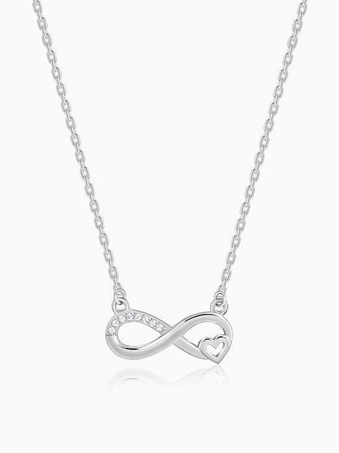 GIVA 925 Silver Rhodium-Plated Zircon Studded Never-Ending Love Necklace