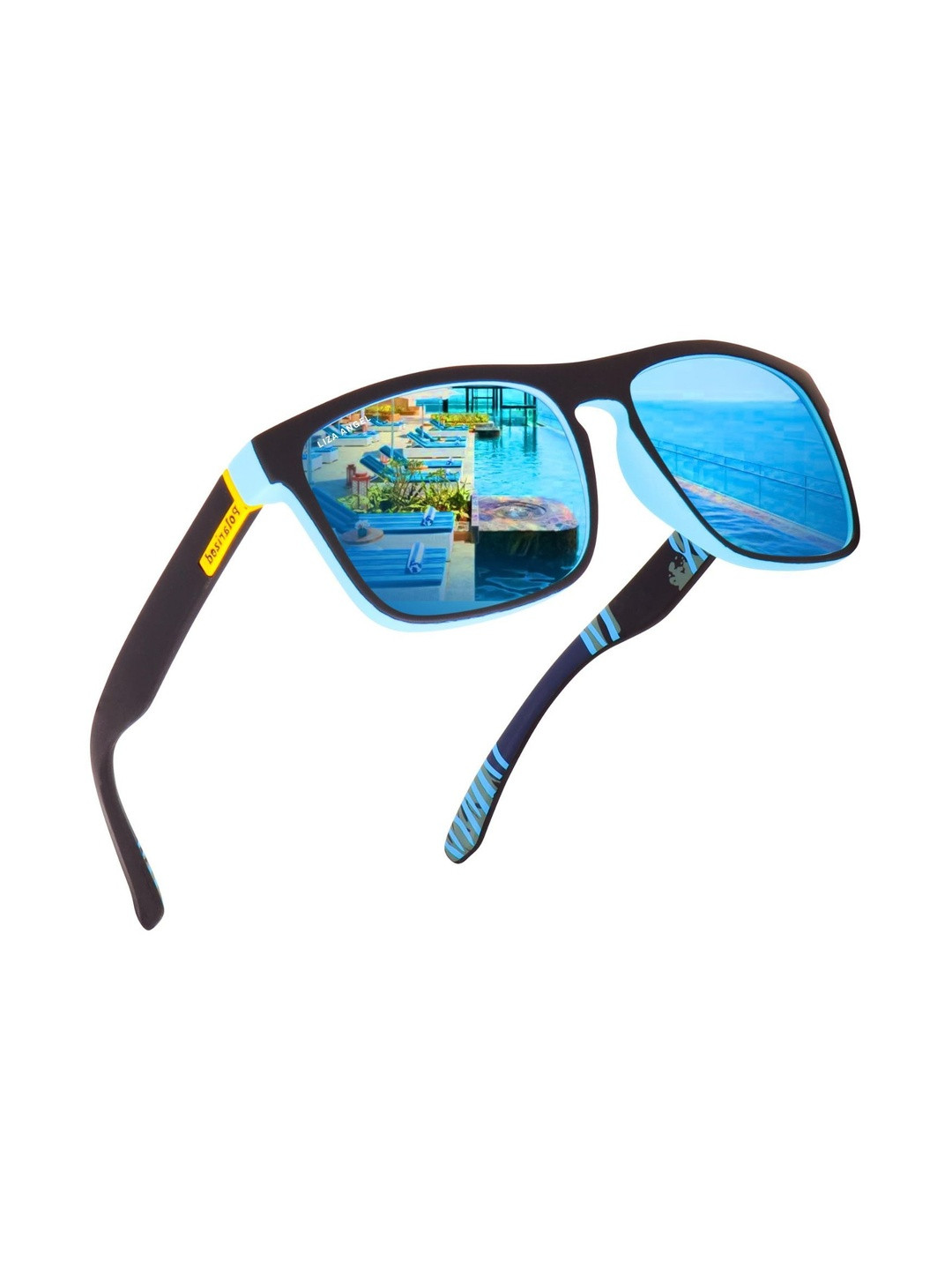 LIZA ANGEL Unisex Full Rim Style Square Sunglasses with LA09PO-Black-Blue