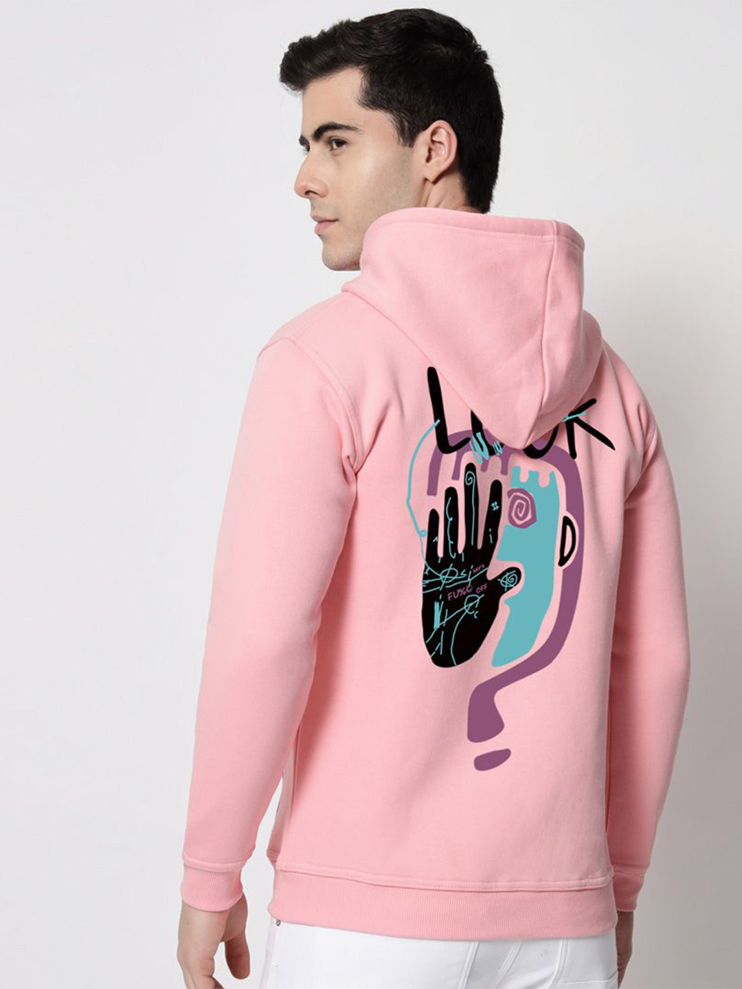 SLOWLORIS Men Printed Full Sleeve Hooded Sweatshirt