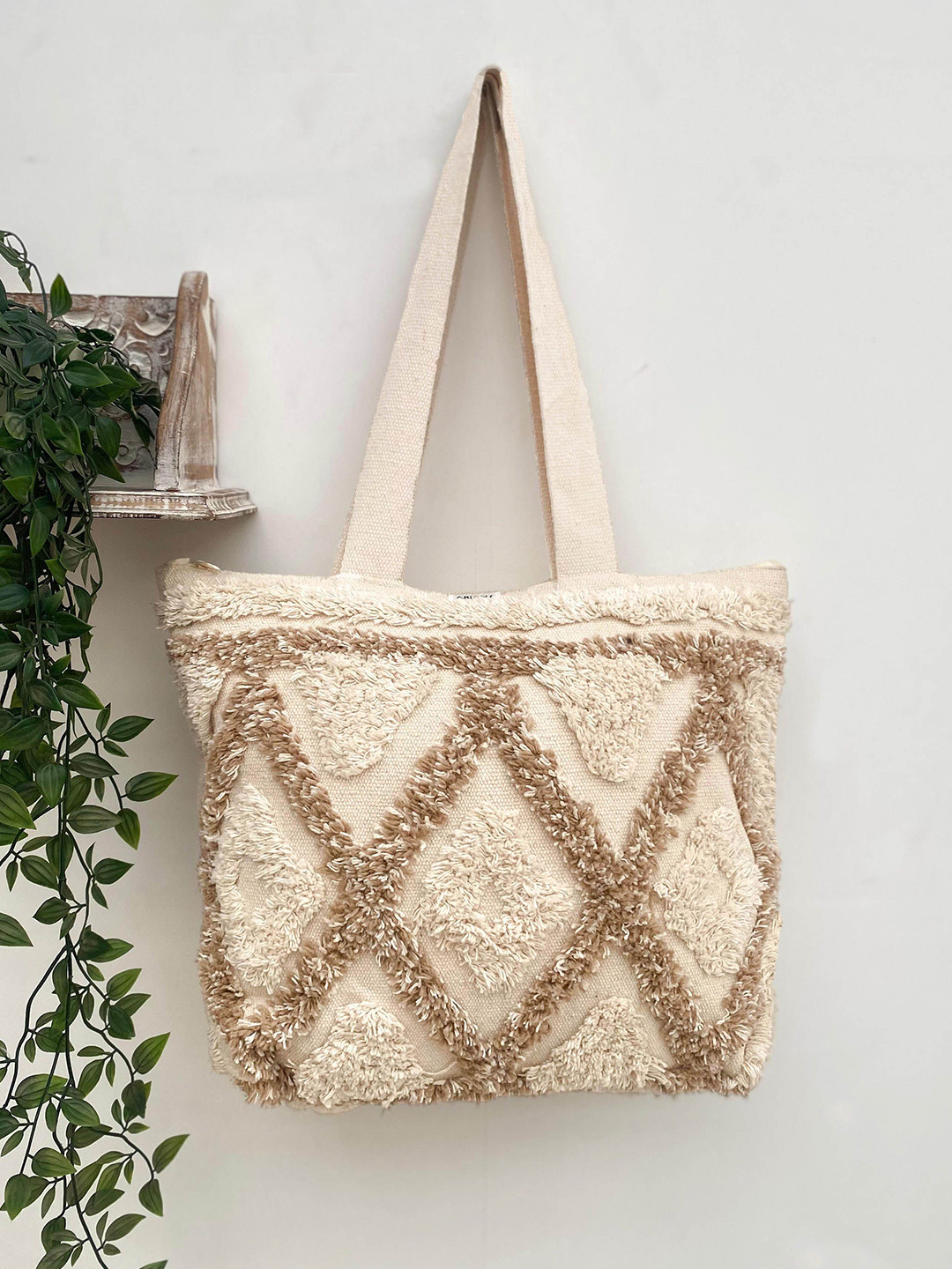Ariana Geometric Self Design Shopper Boho Cotton Tote Bag