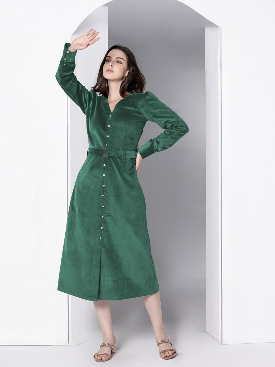 JULO A-Line Grace Corduroy Long Sleeves Midi Dress