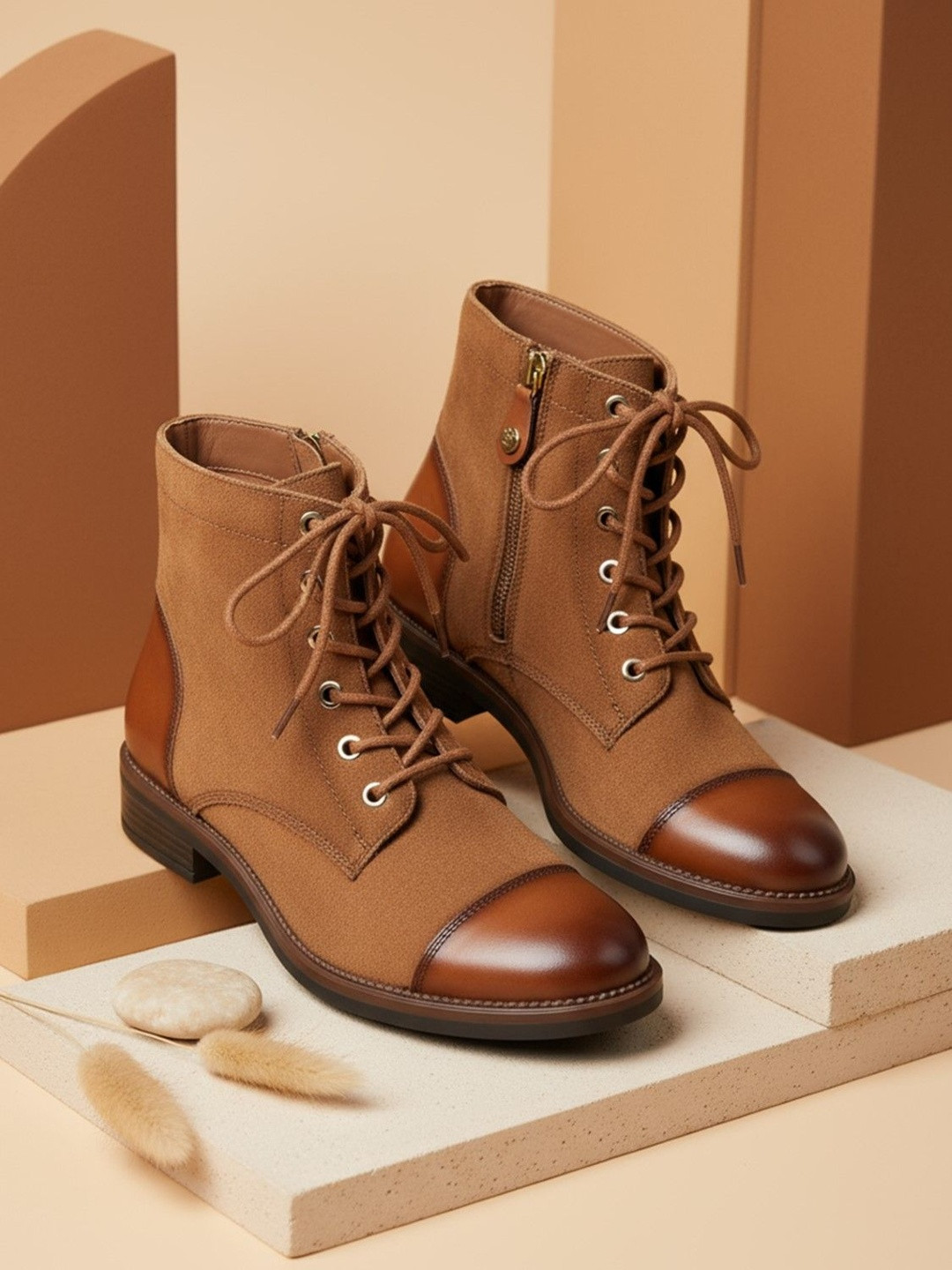 EZOK Women Solid Lace-Up Chelsea Boots