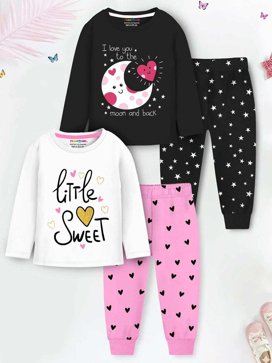 YK X Trampoline Girls Pack Of 2 Printed T-shirts With Pyjamas