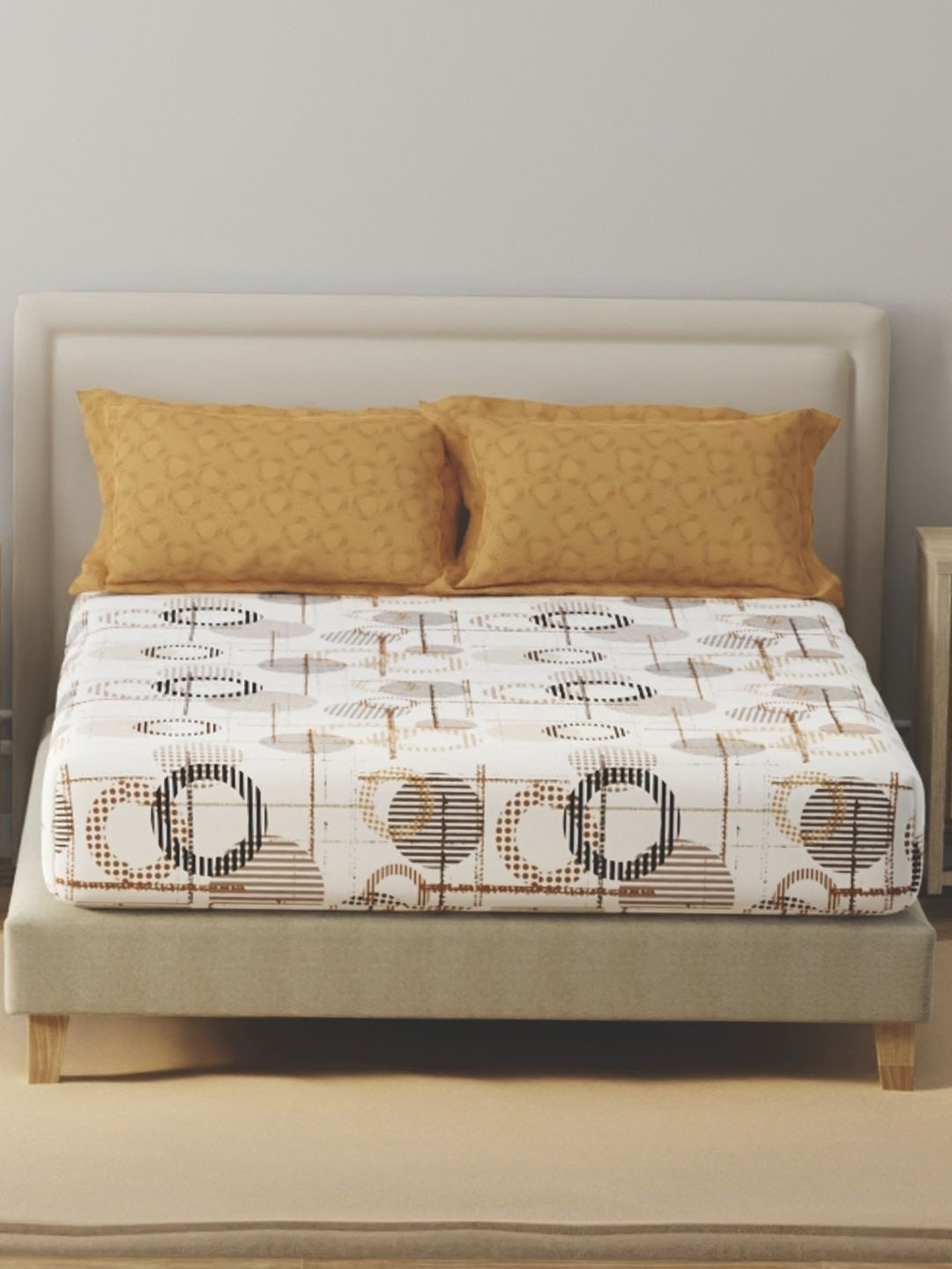 Layers BasicX Yellow Printed Cotton 120TC Double Bedsheet & 2 Pillow Covers 2.54x2.24m