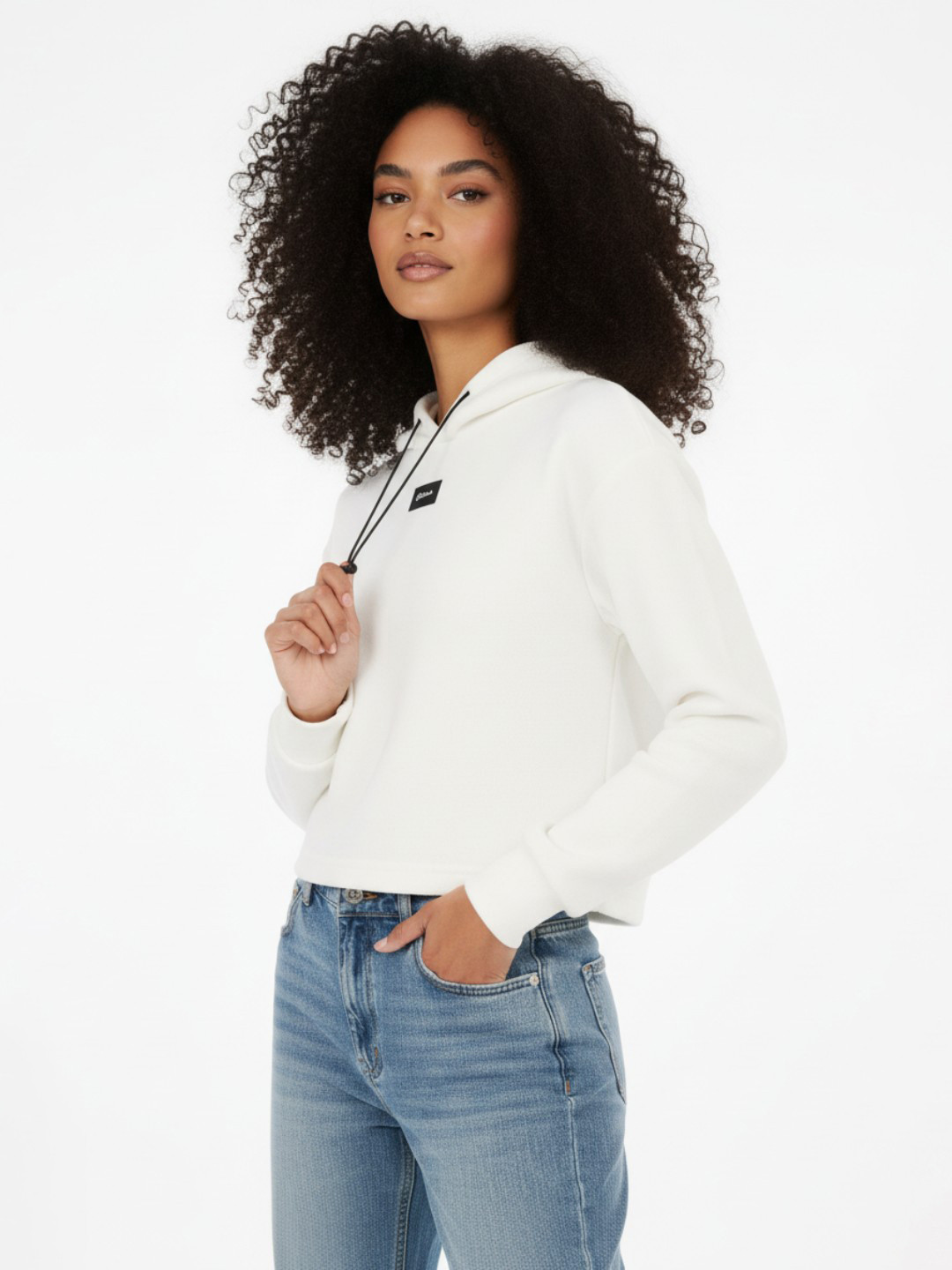 glitchez Fleece Hooded Boxy Crop Sweatshirt