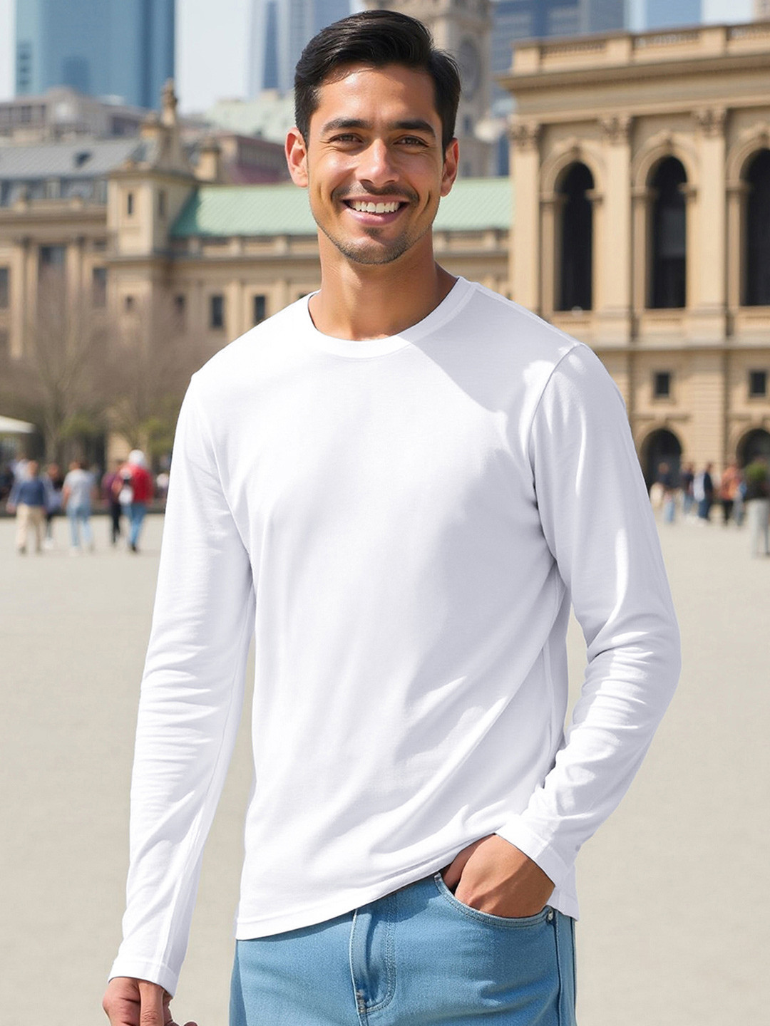 Bewakoof Men White Solid Full Sleeve T-shirt