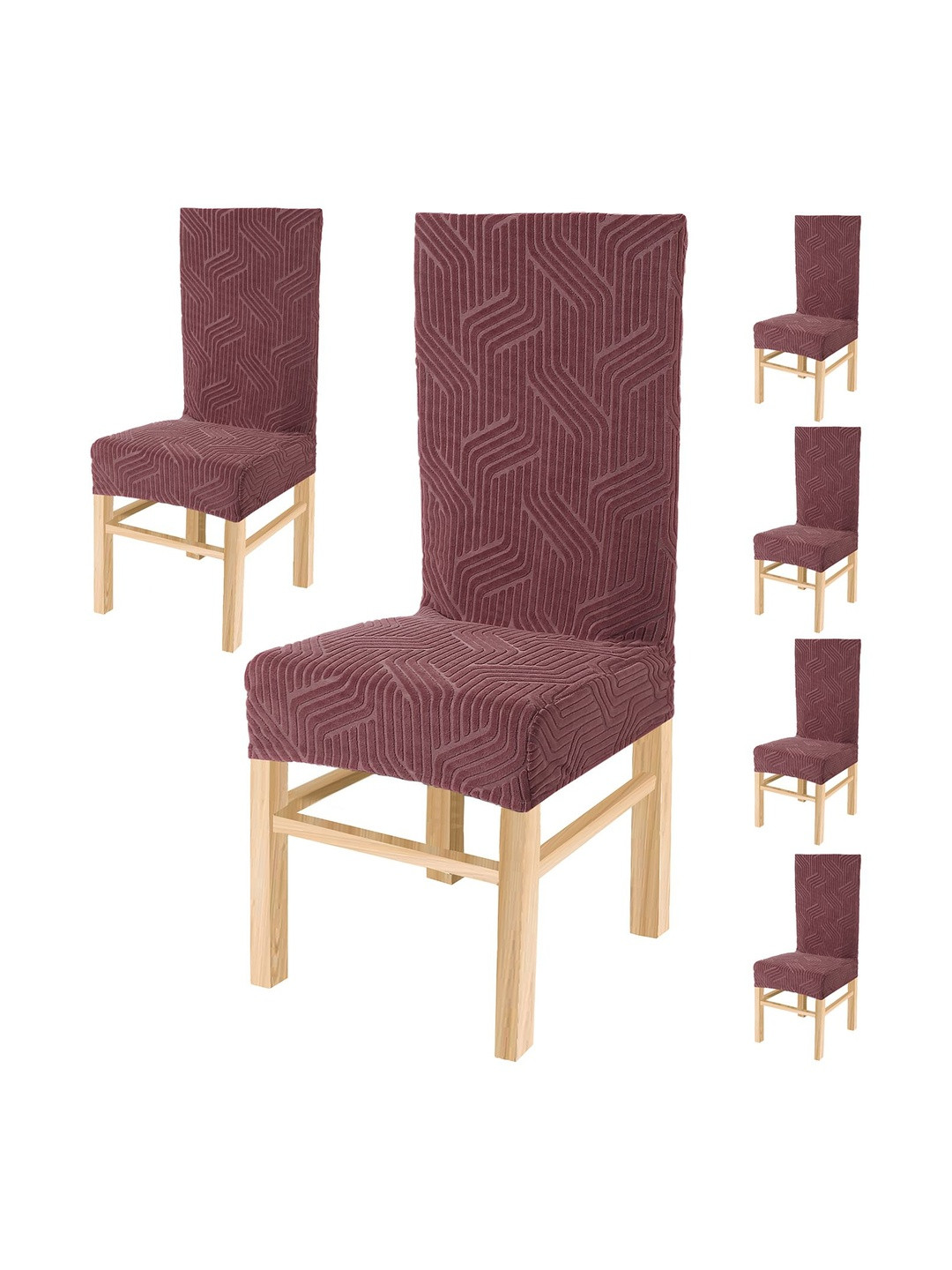 Yellow Weaves Rose Gold 6 Pieces Textured Jacquard Stretchable Chair Covers