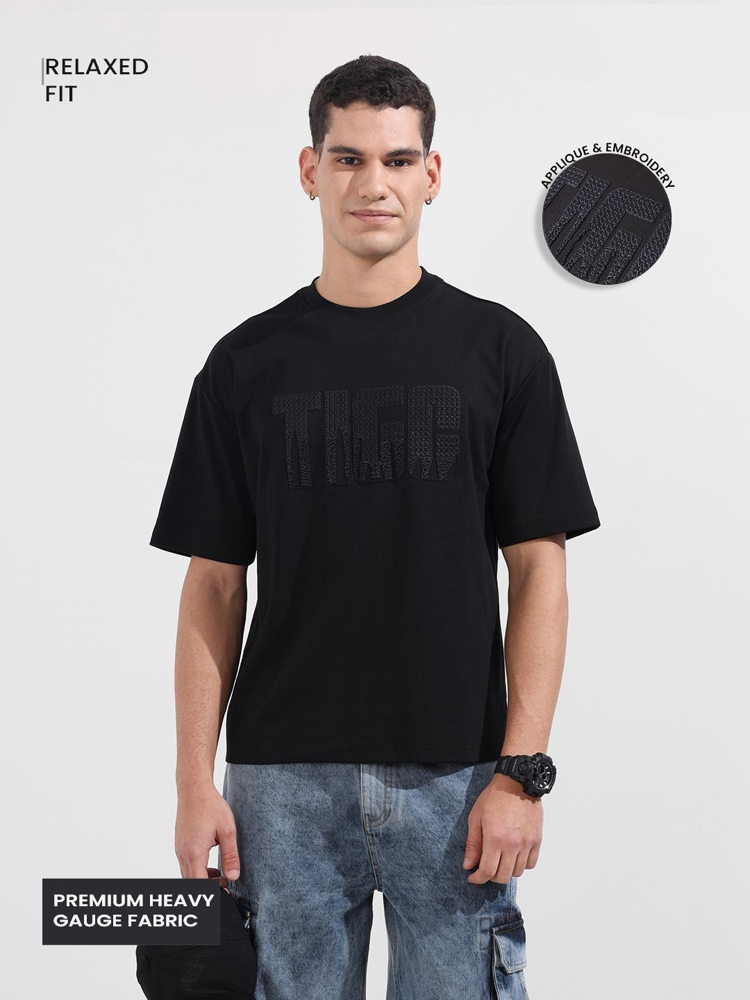 The Indian Garage Co Men Typography Printed Drop-Shoulder Sleeves Relaxed Fit T-shirt