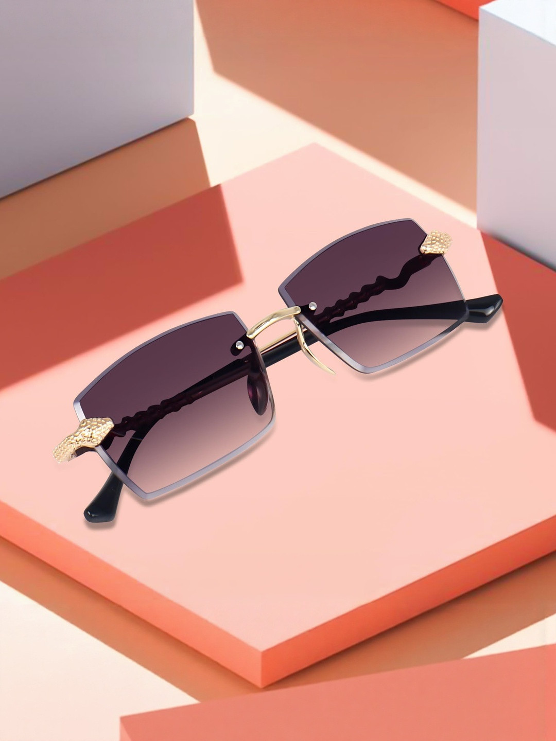 LIZA ANGEL Unisex Rimless UV Protection Square Sunglasses LA03P-Gold-Black-Graiden