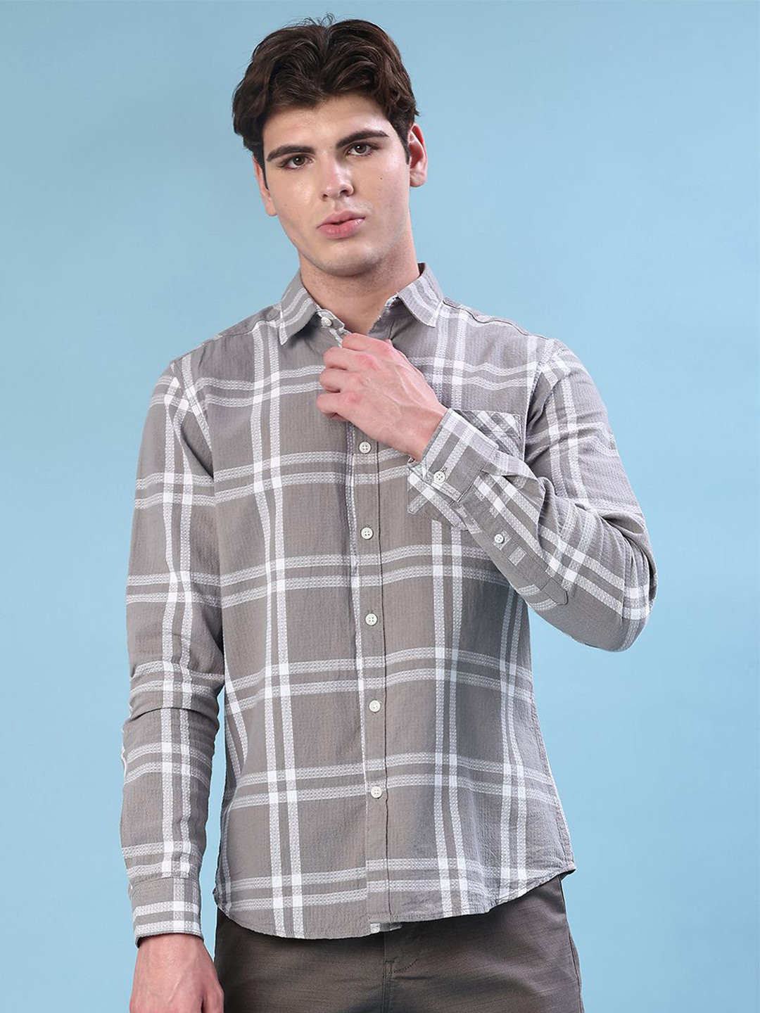 V-Mart Windowpane Checks Checked Spread Collar Cotton Shirt