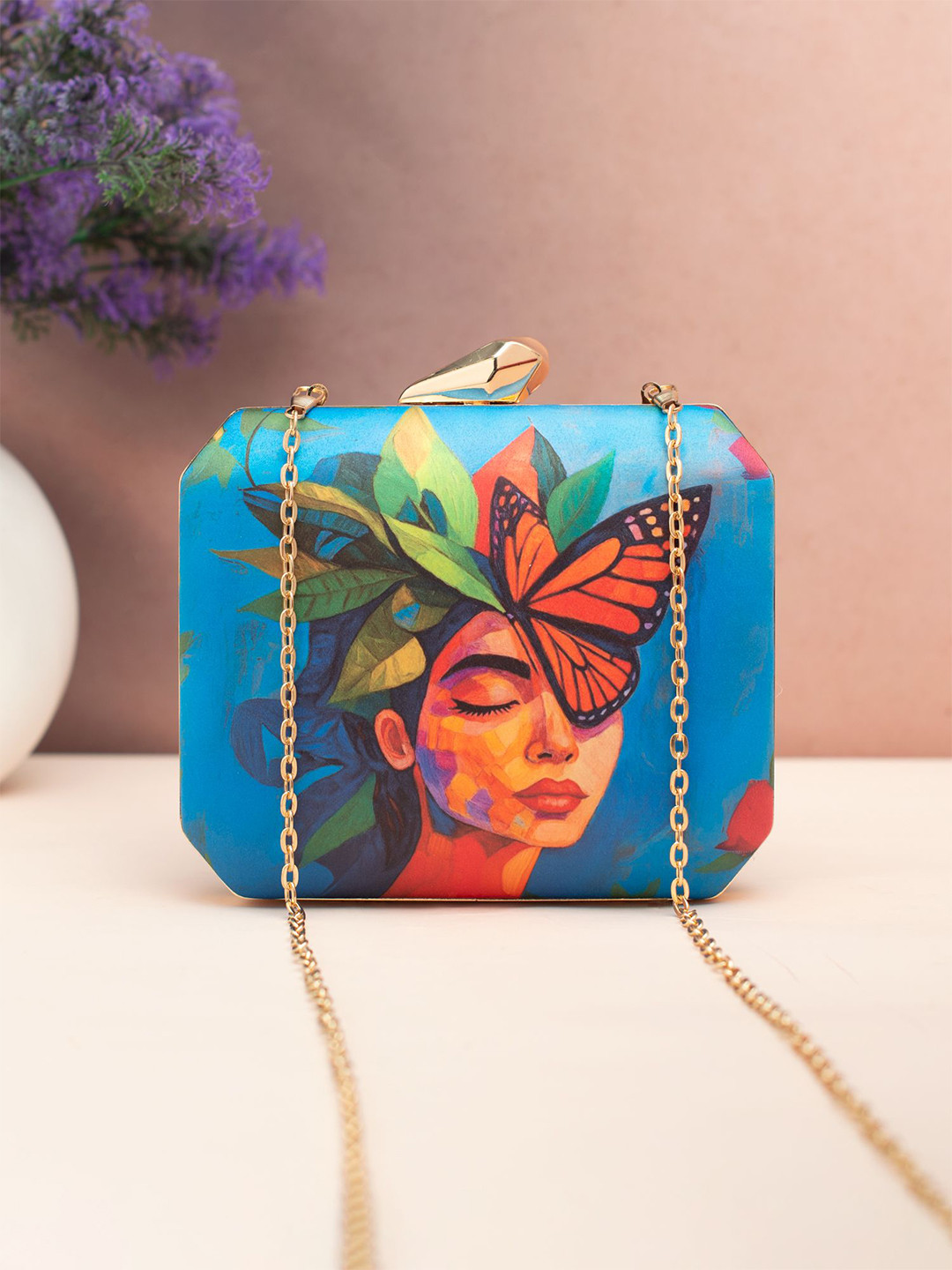 ARTKLIM Butterfly Muse Printed Half Moon Clutch