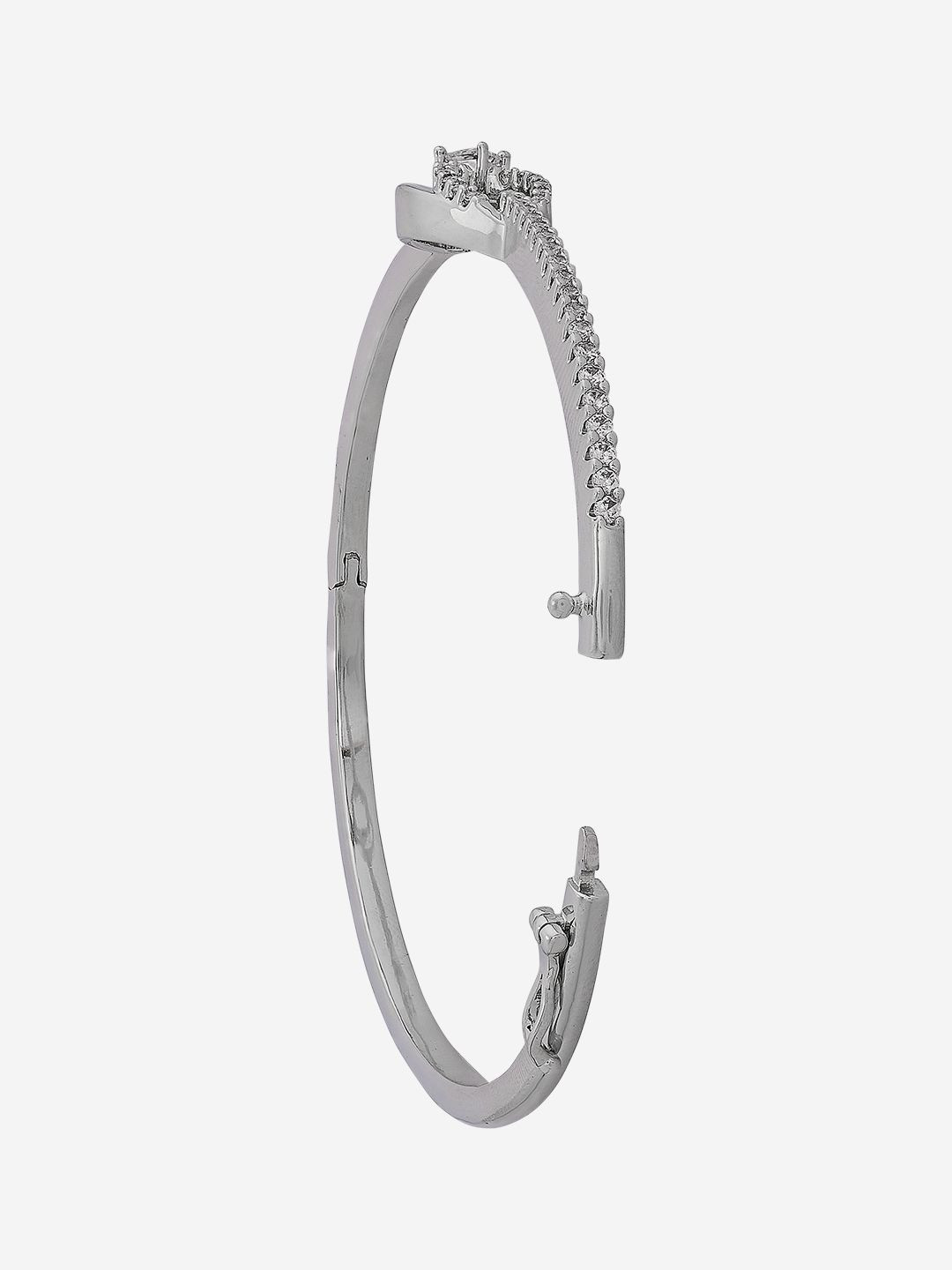 Kushal's Fashion Jewellery Rhodium-Plated Sparkling Cubic Zirconia Studded Kada Bracelet