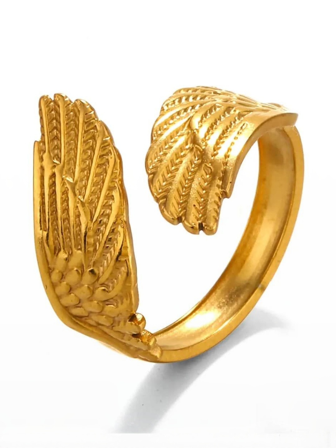 MISS ASTUTE Stainless Steel Gold-Plated Feather Finger Ring
