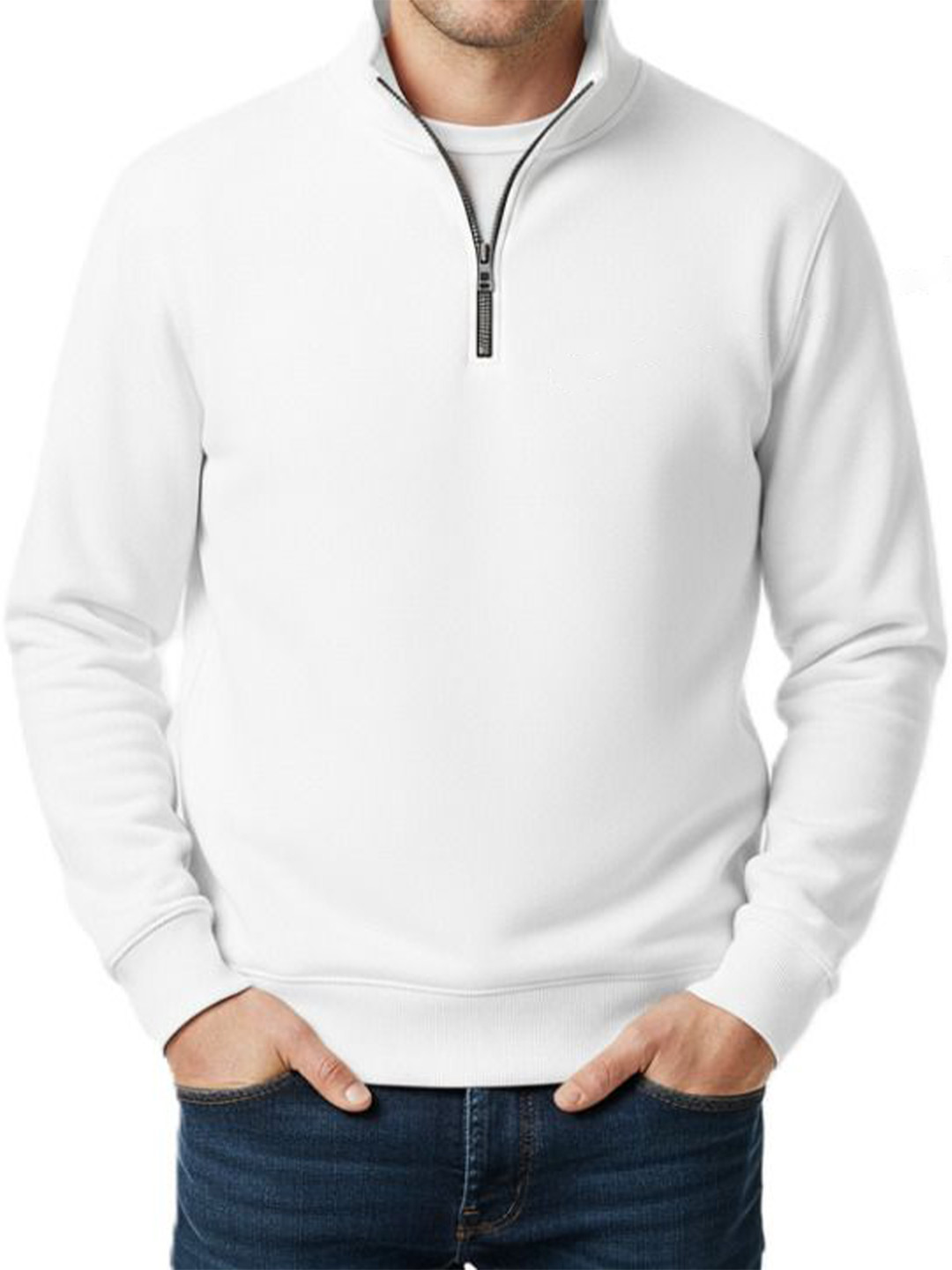 Try This Self Design High Neck Fleece Pullover Sweatshirt