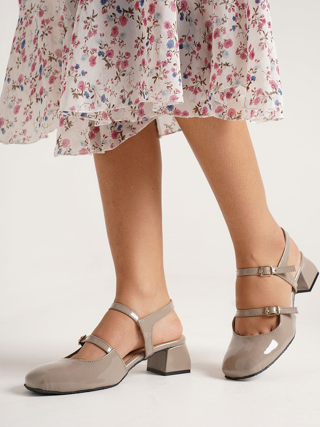 JM Looks Women Glossy Strap Mary Jane Slingback Block Heels for Everyday Chic Sandals