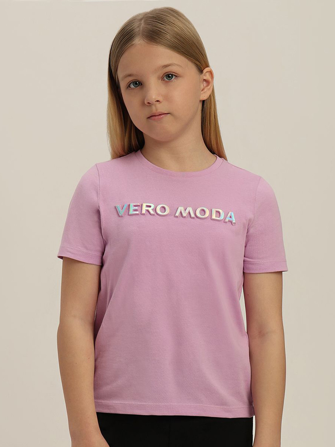 Vero Moda Girls Typography Round Neck Organic Cotton T-shirt