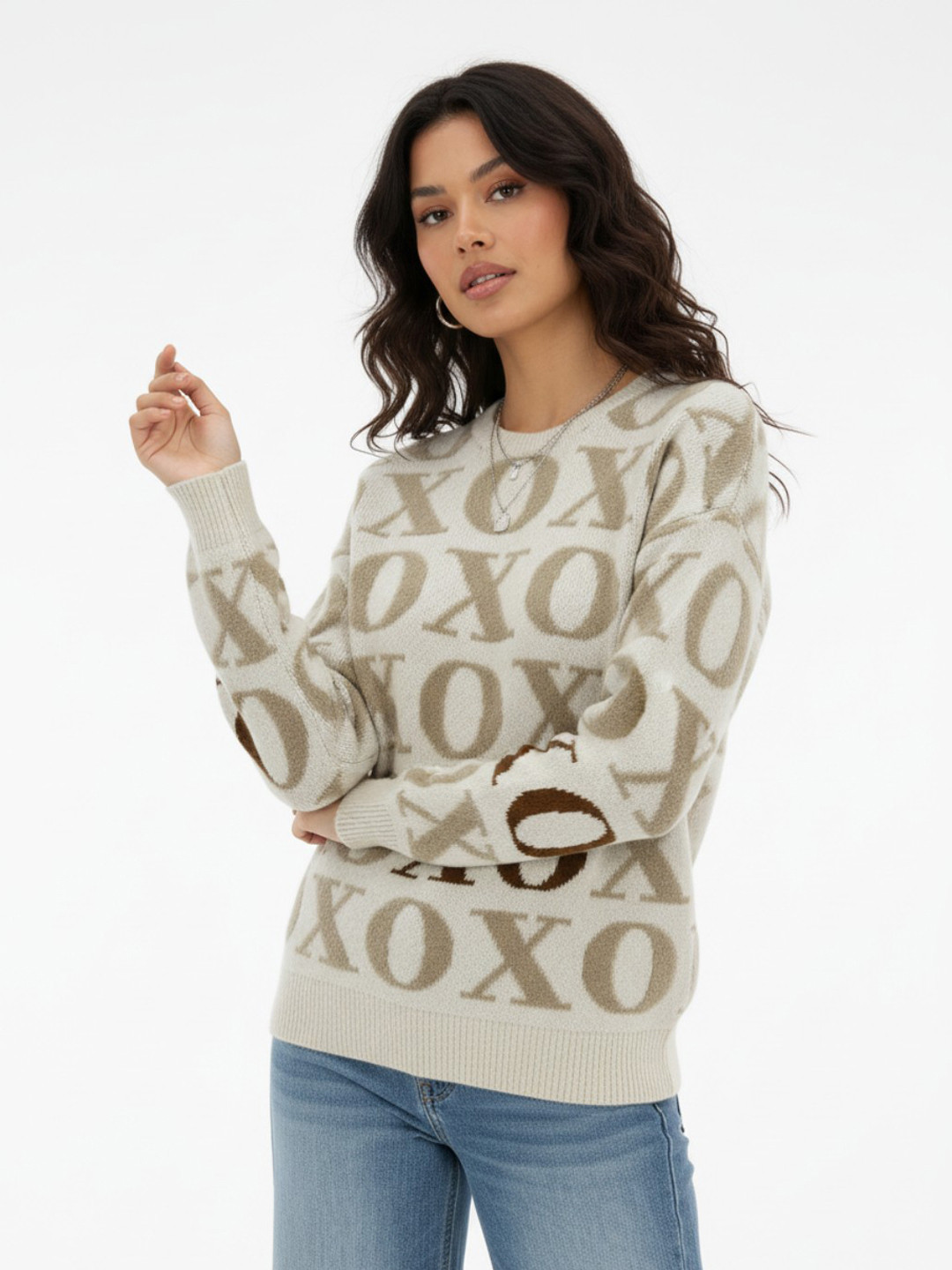 glitchez Self Design Typography Drop-Shoulder Sleeves Oversized Pullover