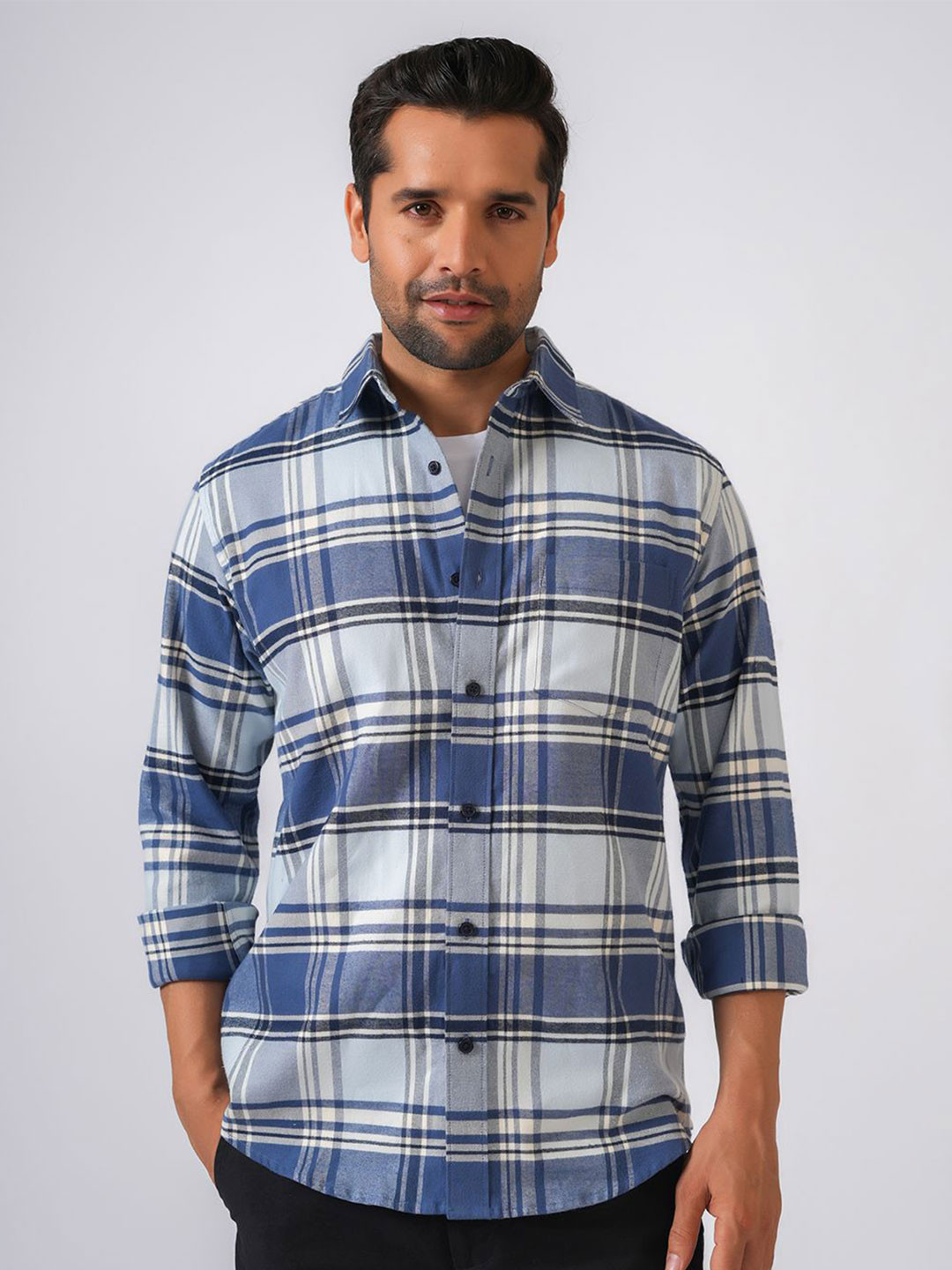 PERCH Slim Fit Checked Long Sleeves Flannel Cotton Shirt