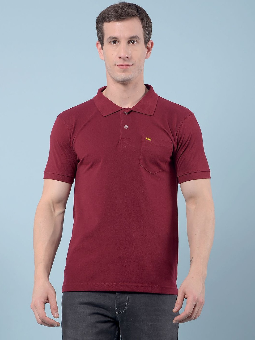 RKG Brand Logo Polo Collar Pockets Cotton T-shirt