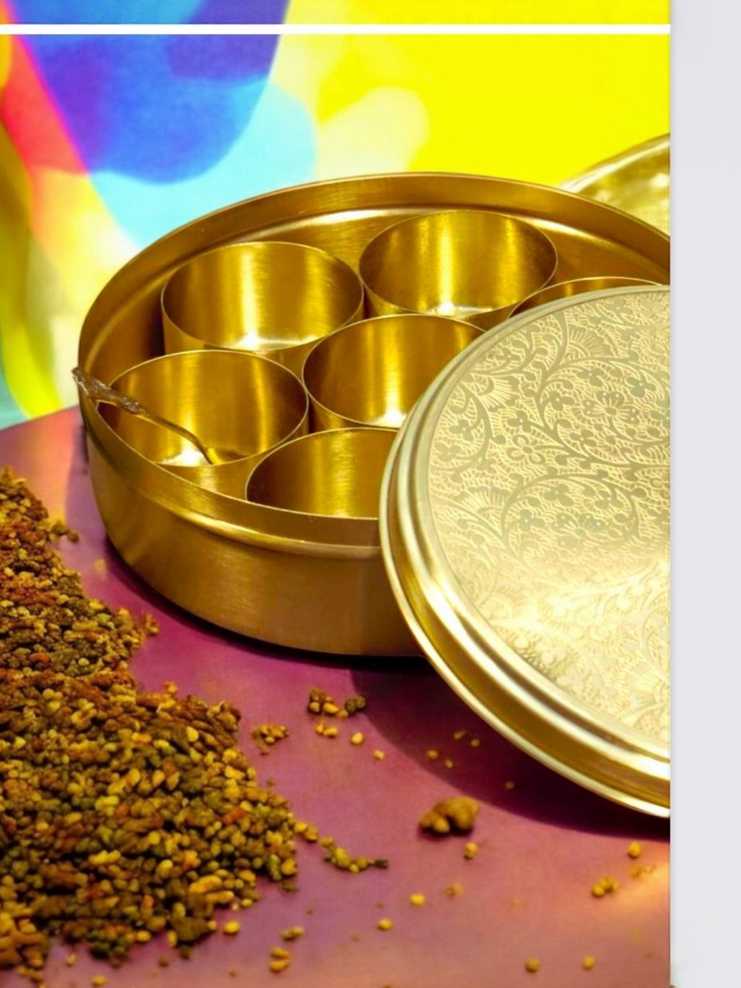 Grehshobha Gold-Toned Brass Round Spice Box