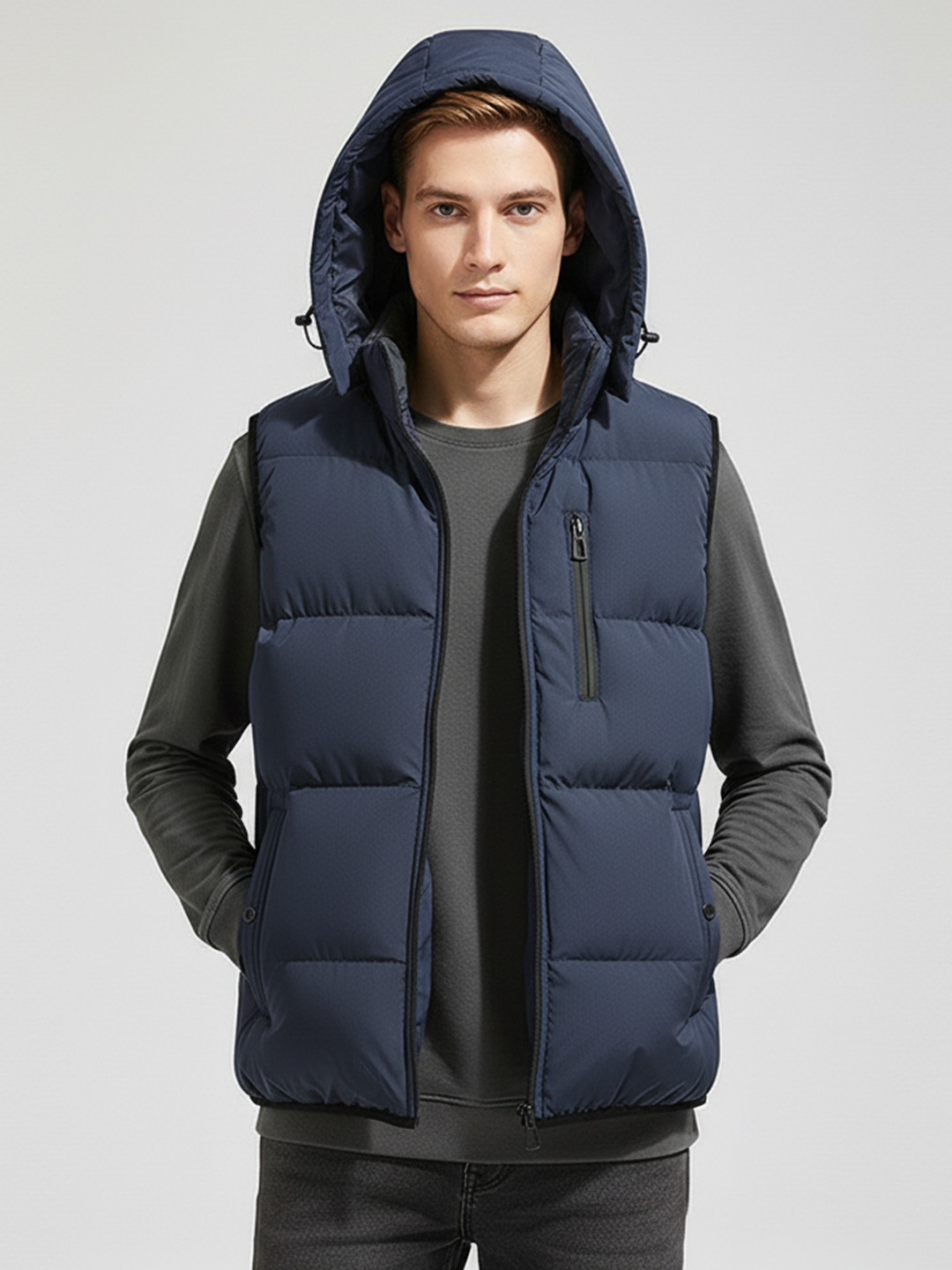 Mast & Harbour Men Hooded Long Sleeves Regular Quilted Jacket with Patchwork