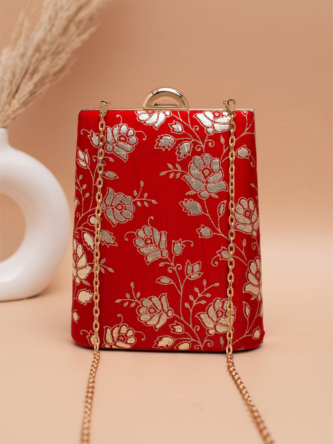 ARTKLIM Floral Embroidered Click Box Clutch