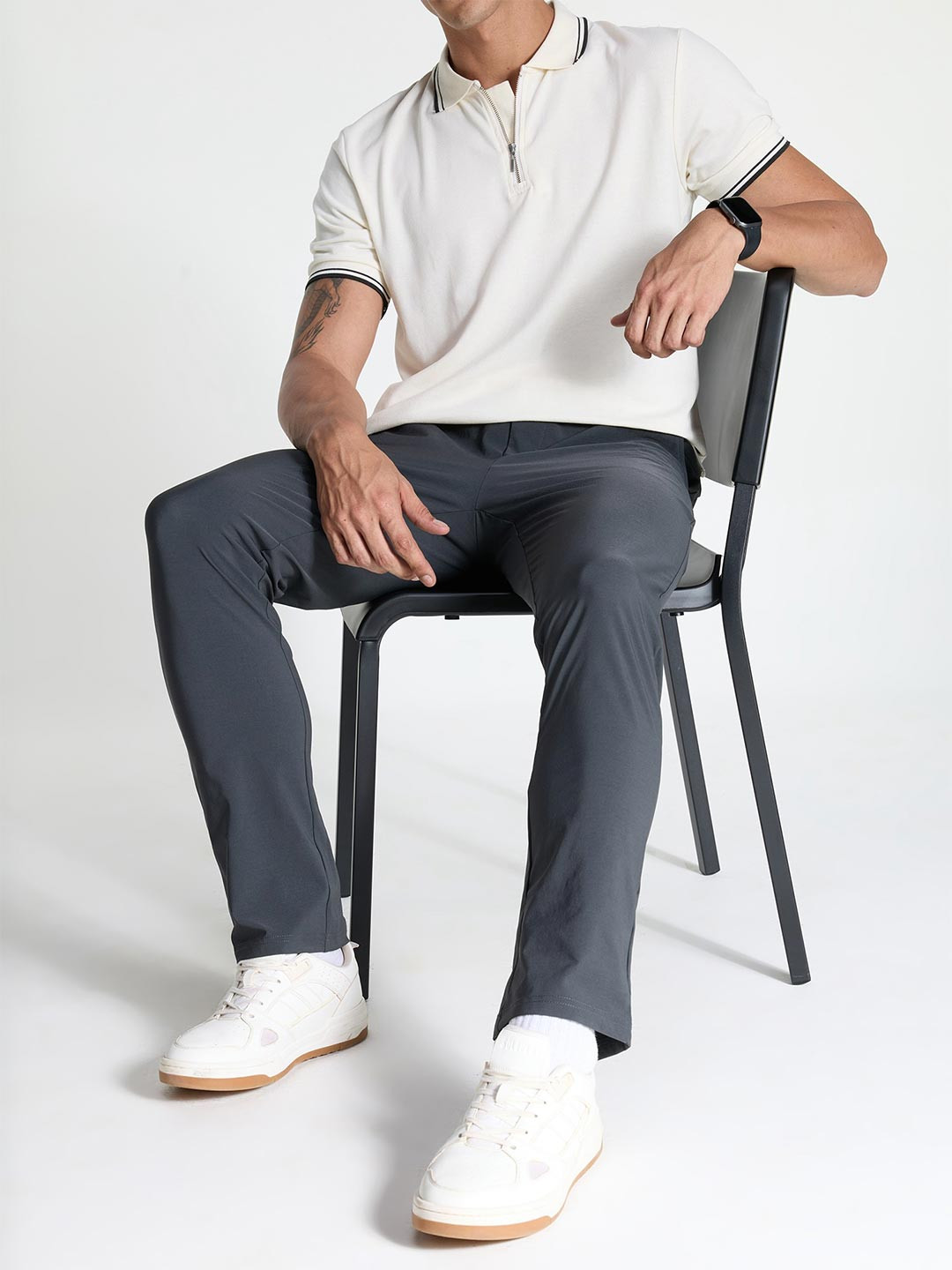 CAVA Solid Charcoal Workleisure Mid-Rise Pants