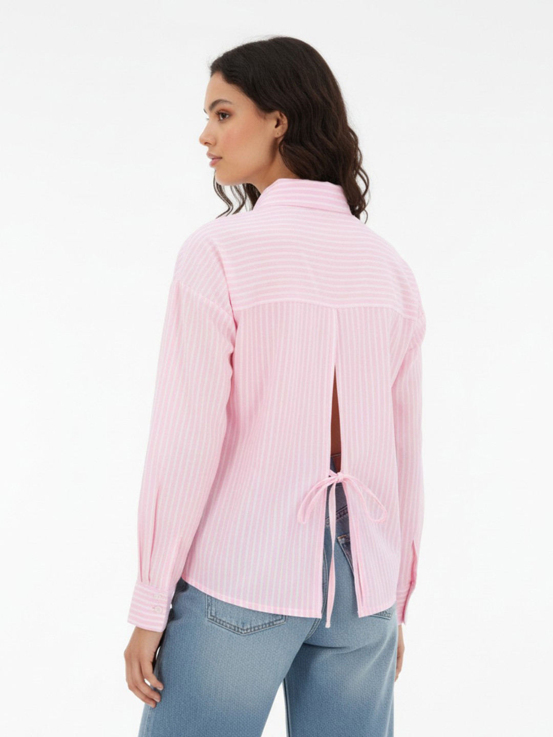 glitchez Slit Back Tie-Up Striped Shirt