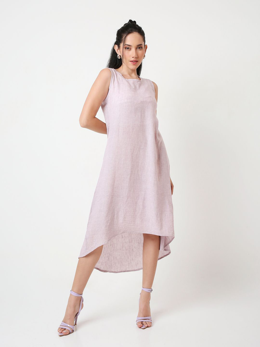 Blnk Women Round Neck A-Line High-Low Hem Midi Dress
