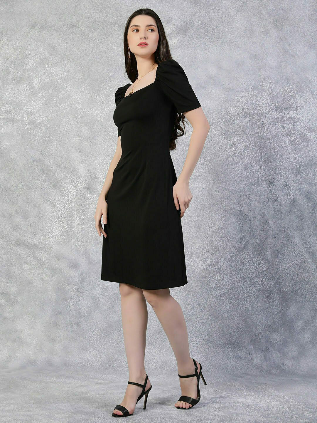 HIHE Puff Sleeve Scuba Sheath Dress