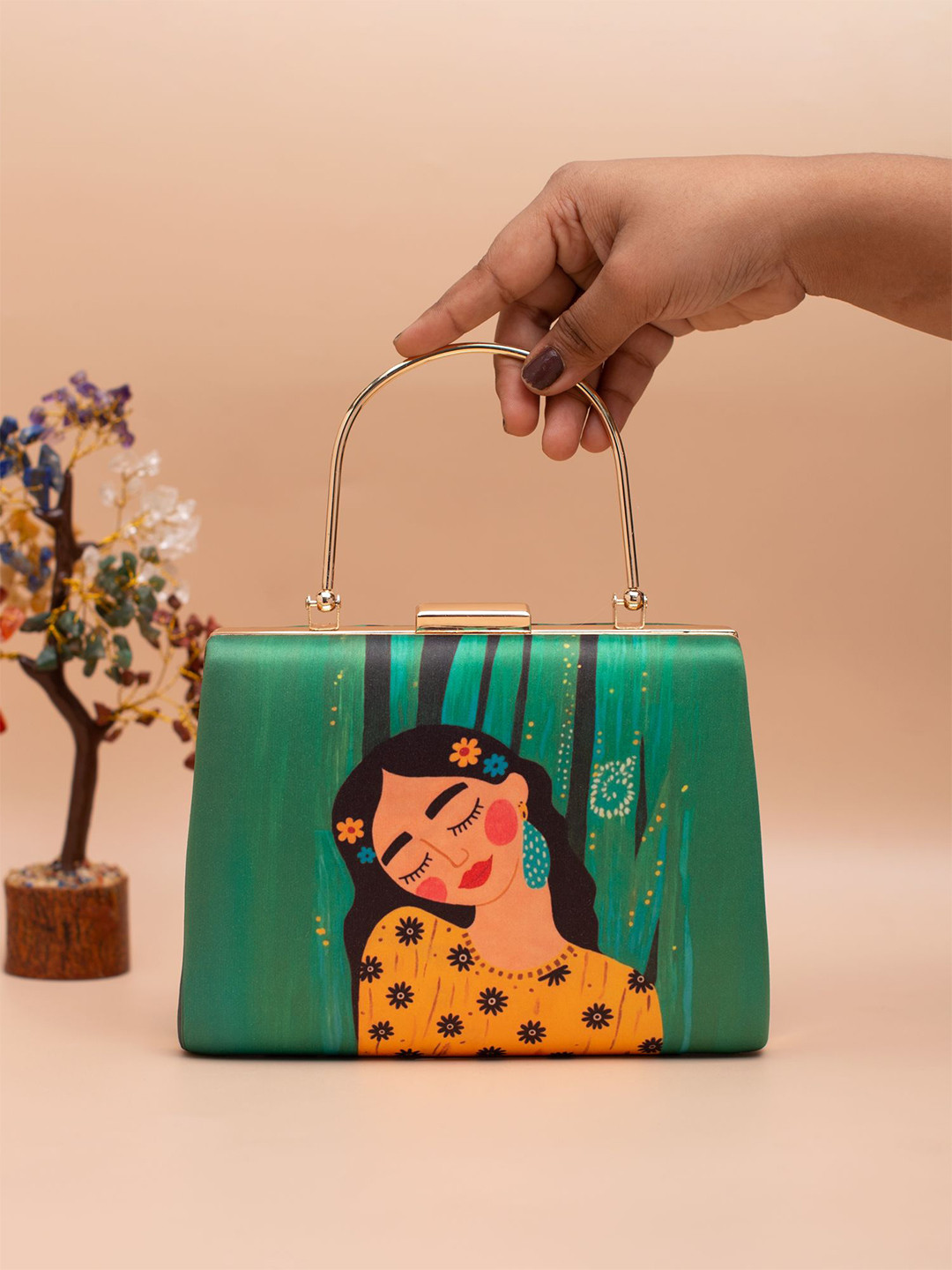 ARTKLIM Dreamy Muse Hand Printed Printed Box Clutch