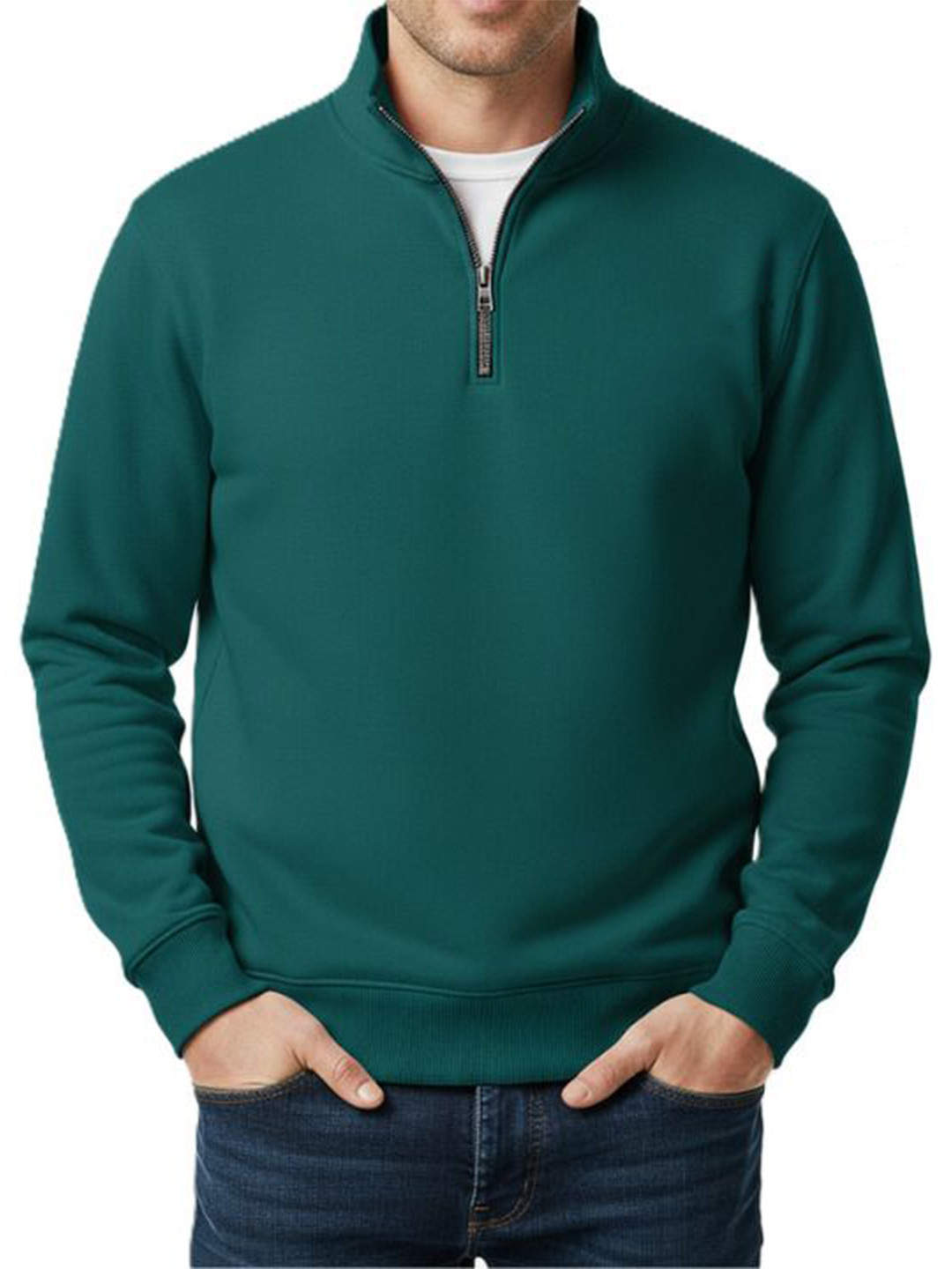 Try This Self Design High Neck Pullover Sweatshirt