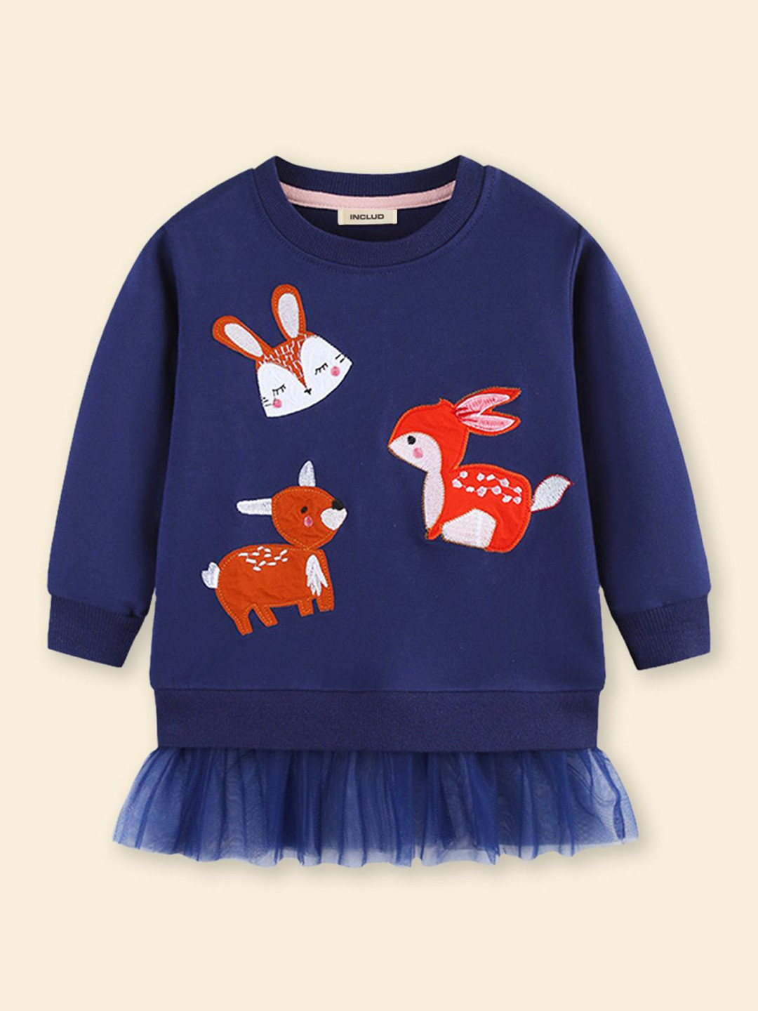 INCLUD Girls Animals Embroidered Round Neck Long Sleeve Sweatshirt