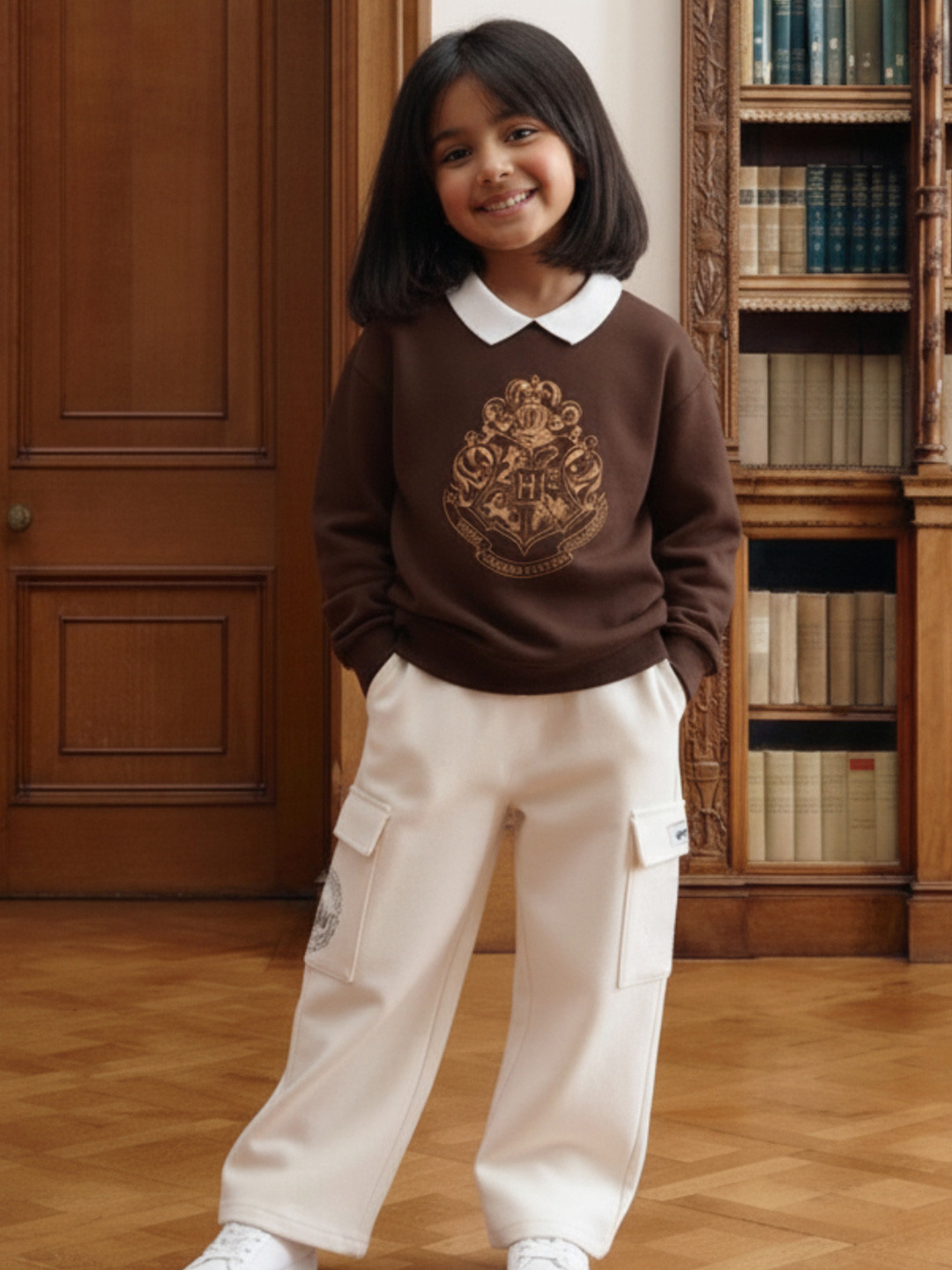 Nap Chief Girls Harry Potter Hogwarts Printed Cotton Polo Sweatshirt With Trousers