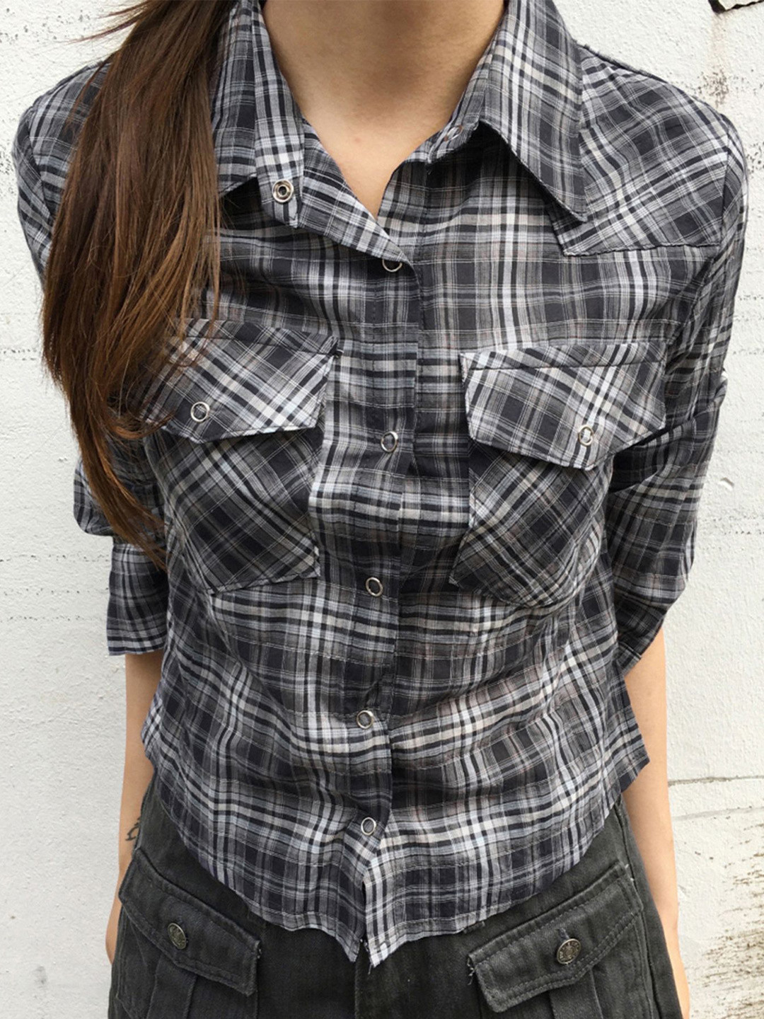 LULU & SKY Tailored Fit Other Checks Checked Spread Collar Shirt