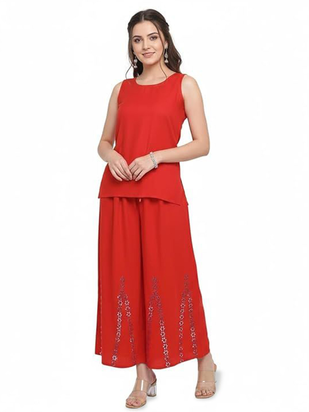 Thrifty Thread We Promise Floral Embroidered Flared Palazzos