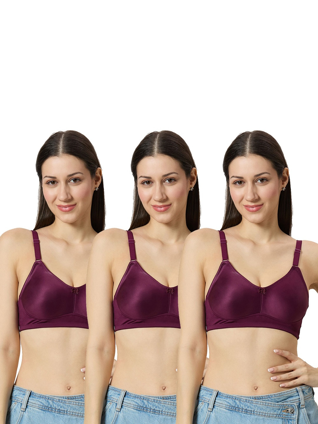 Libertina Women Pack Of 3 Solid Full Coverage Cotton Comfort Bra