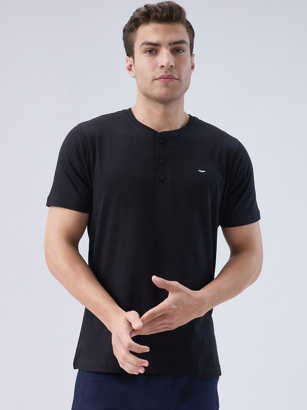 Park Avenue Henley Neck Short Sleeves Pure Cotton Casual T-shirt