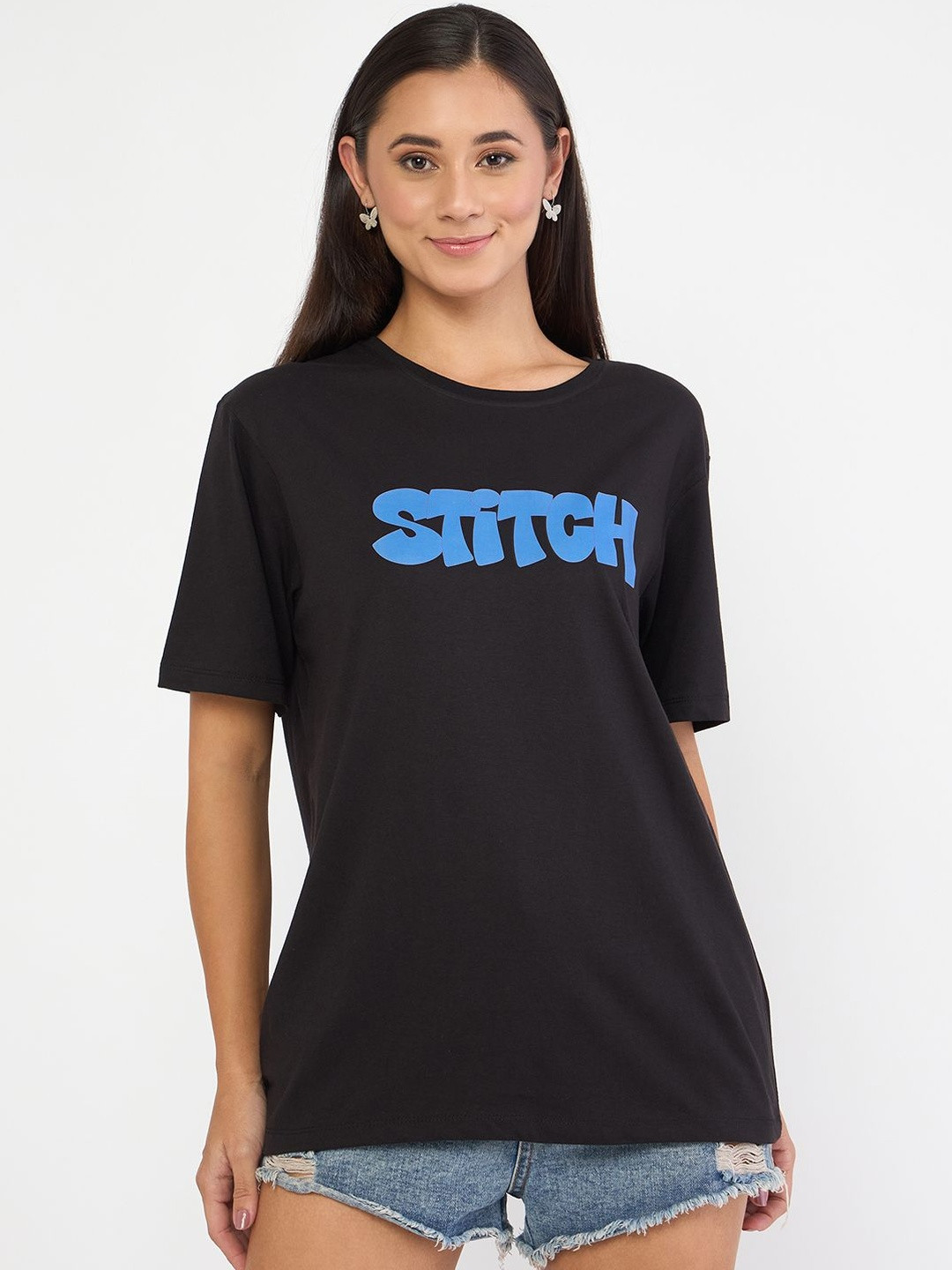 Wear Your Mind Lilo & Stitch Printed Pure Cotton Oversized T-shirt