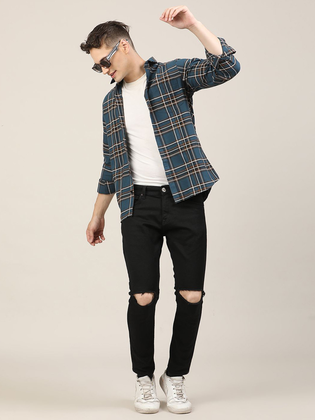 BLVNK Checked Spread Collar Cotton Shirt